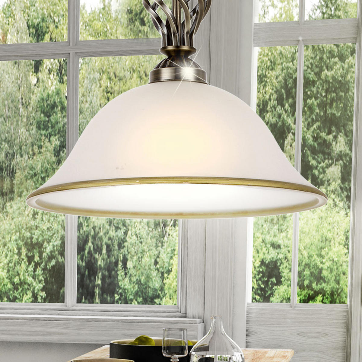 HÄNGELEUCHTE Glas satiniert Messing - Messingfarben, Glas (30/30/120cm) - Globo Lighting