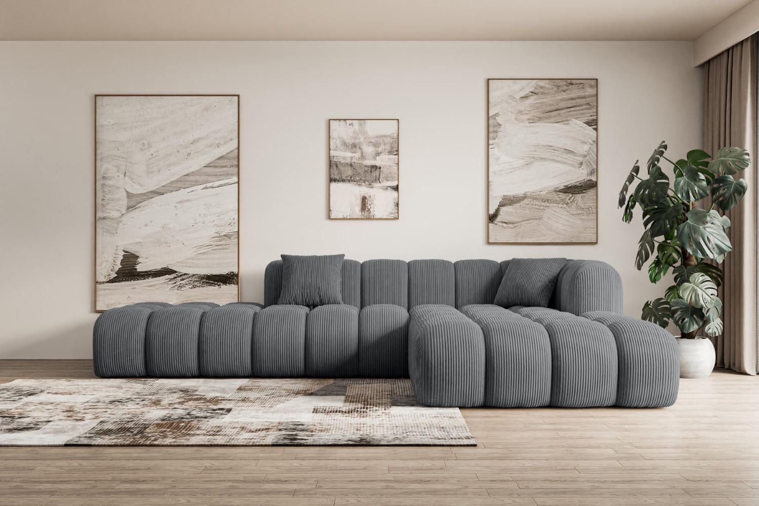 ECKSOFA Ottomane Rechts OLEA-L2 - 289x176x71 cm Dunkelgrau Cord - Dunkelgrau/Schwarz, Holzwerkstoff/Kunststoff (289/176cm) - ALTDECOR