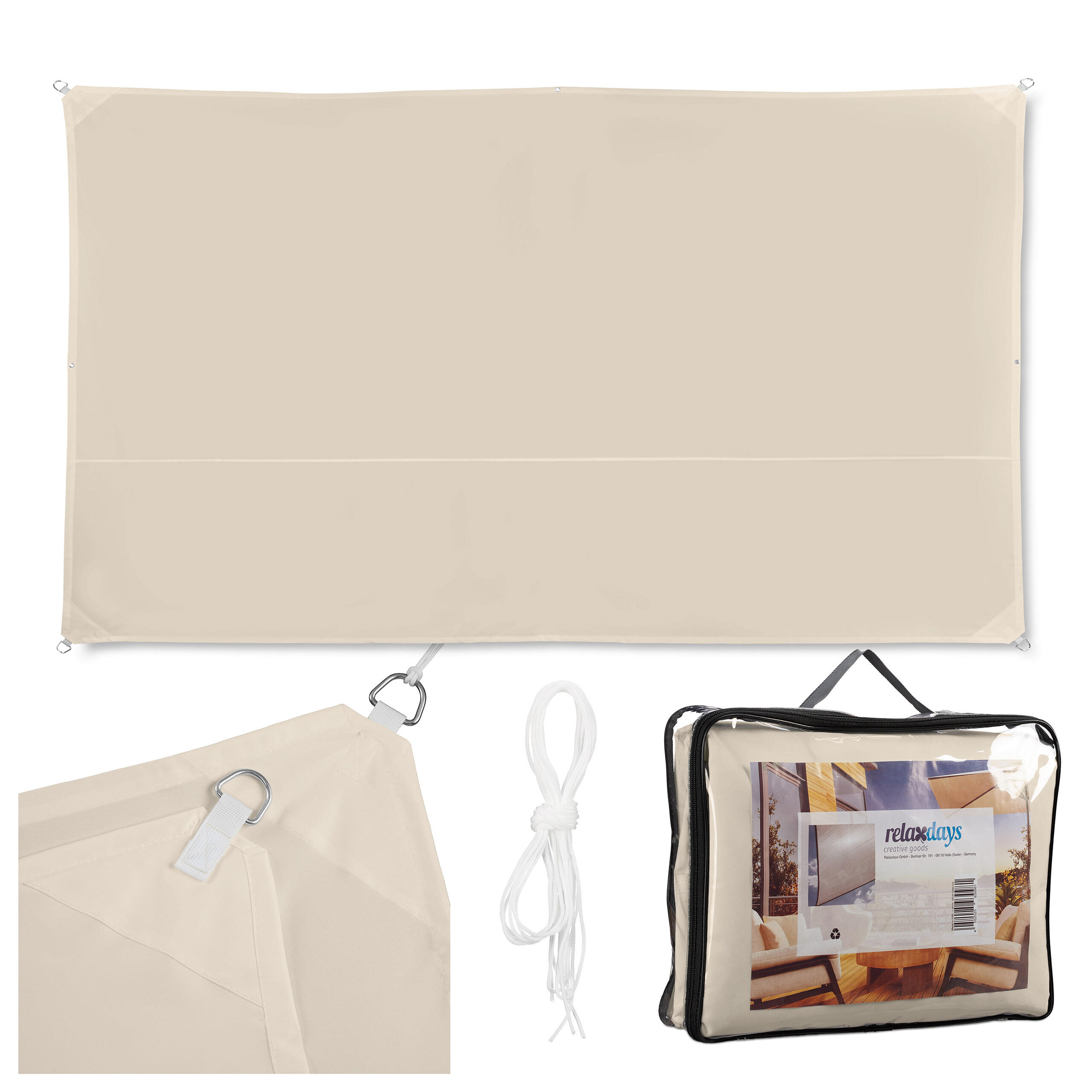 SONNENSEGEL - Beige, Textil/Metall (400/200cm) - Relaxdays