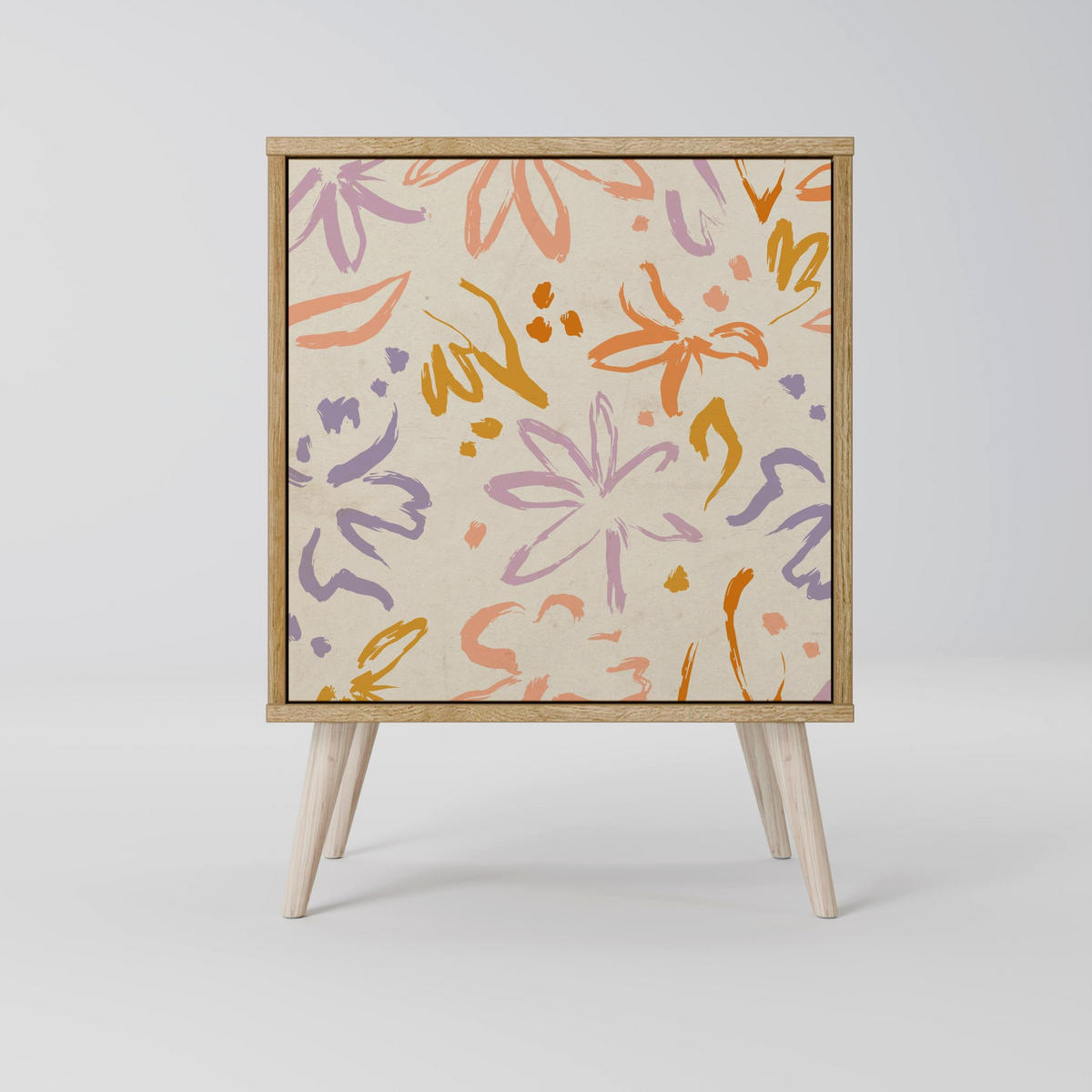 SIDEBOARD SPRING WHIMSY, Grau, 57,5x42x70,5 cm, Schwarze Metall-Sternfüße - Multicolor/Schwarz, Holzwerkstoff/Metall (57.5/70.5/42cm) - SpaceRebels