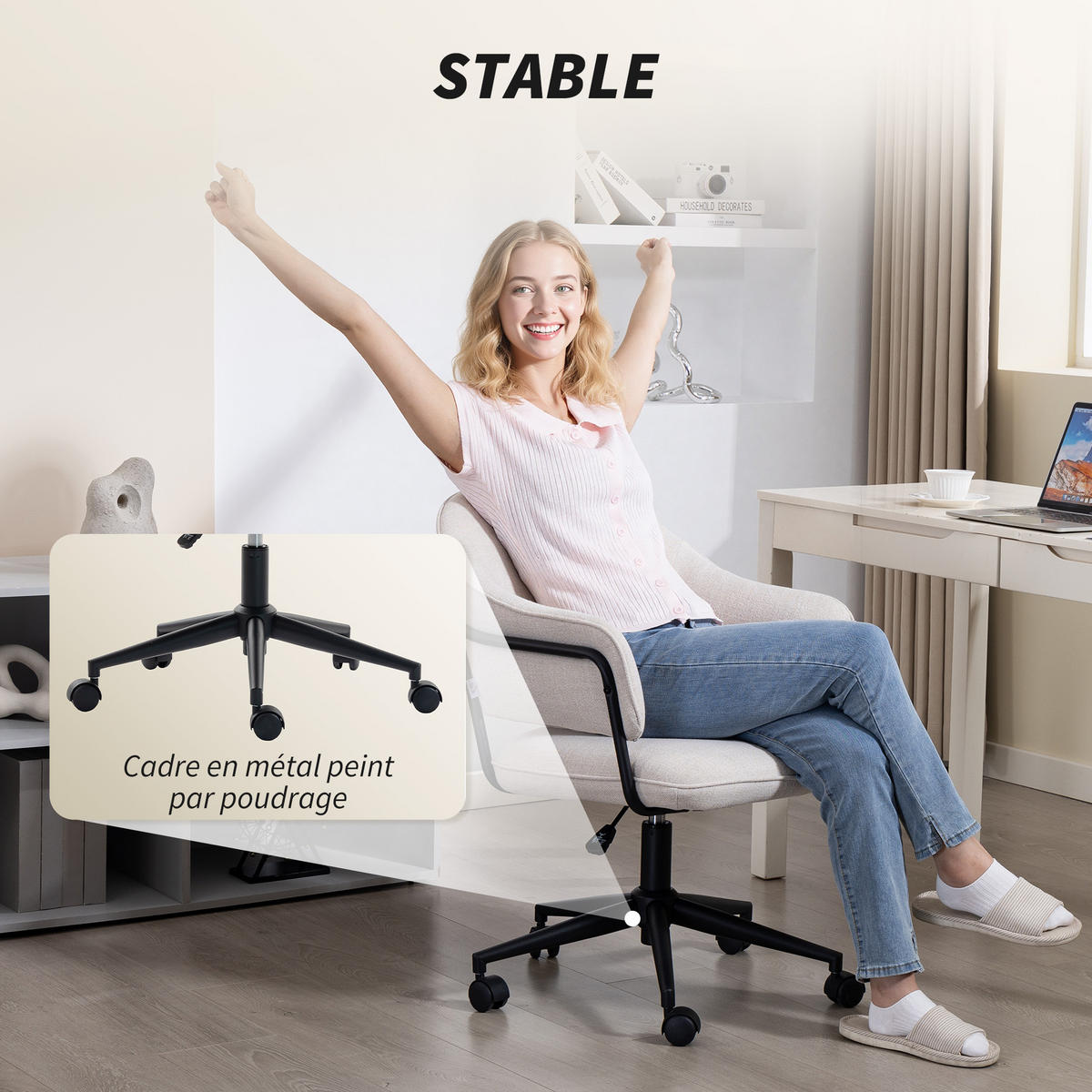 DREHSTUHL DE-11816 höhenverstellbar & 360° drehbar Creme - Weiß, Textil (63/92/65cm) - ComfortXL