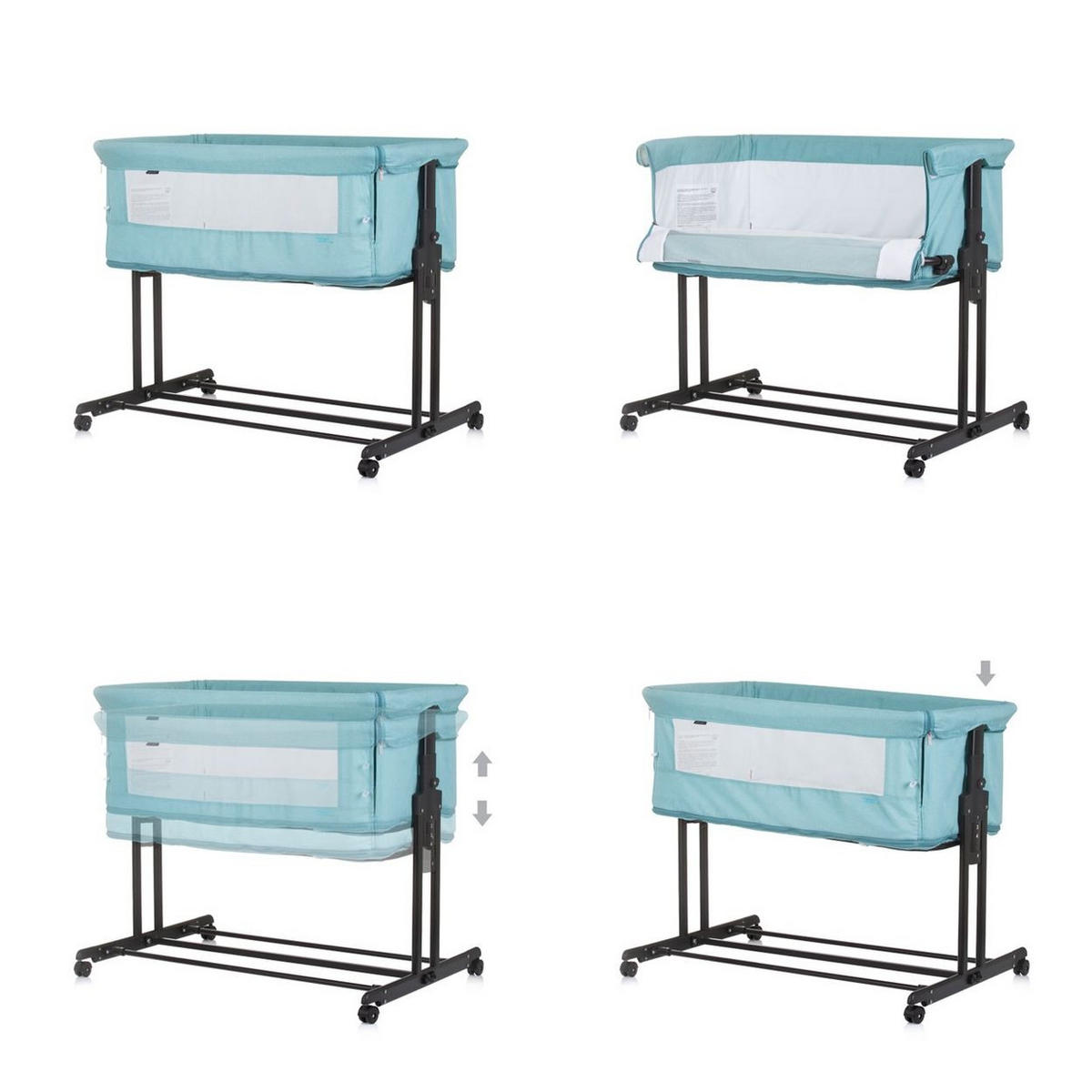 BEISTELLBETT Zen 2 in 1 türkis 96 x 70 cm, Laufstall, 4-fach verstellbar, Anti-Reflux, Moskitonetz - Türkis, Metall (50/90cm) - Chipolino