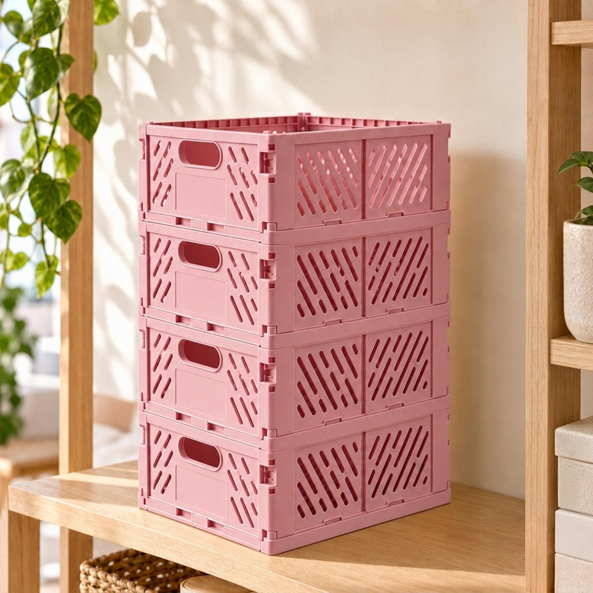 SKLÁDACÍBOX Růžová sada-4 plast - růžová, plast (29/12/21cm) - Relaxdays