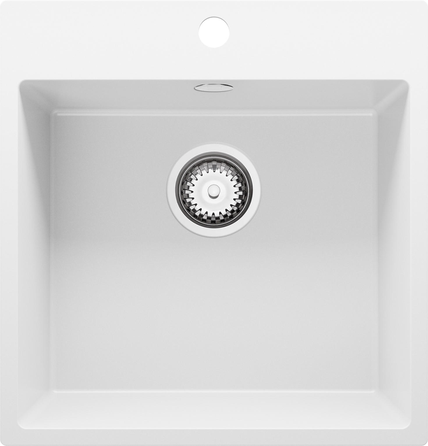 SPÜLBECKEN Riga, 2-er set Weiß 48/50 cm 1 Becken + Ablauf-Set ab 50er Unterschrank - Chromfarben/Weiß, Kunststoff (48/20/50cm) - Primagran