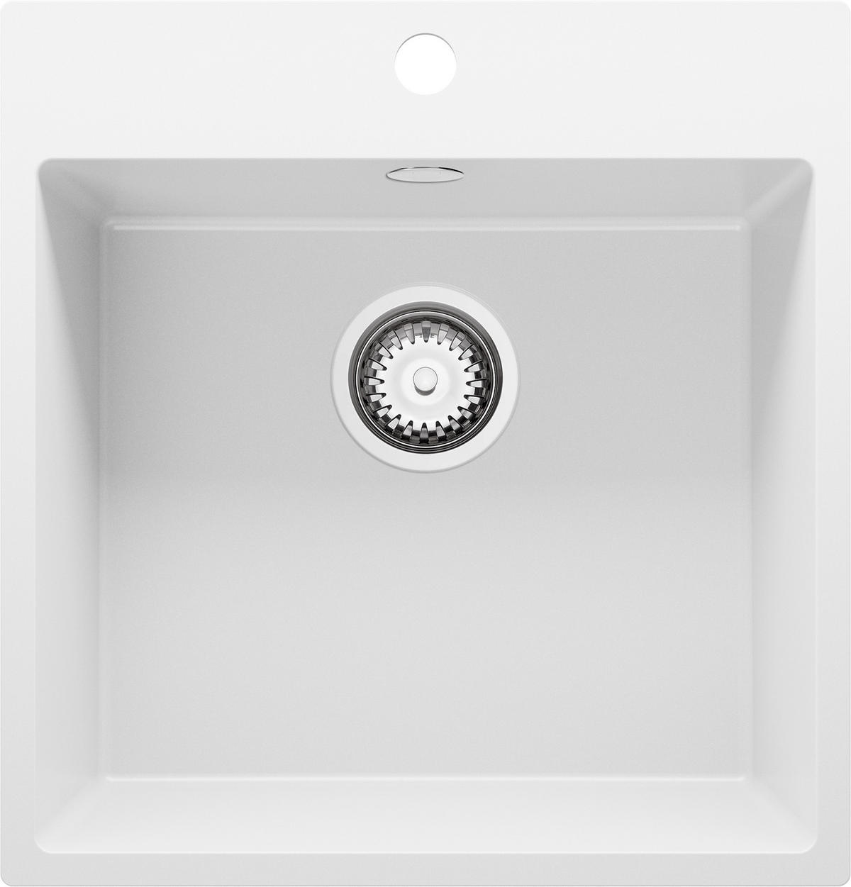 SPÜLBECKEN Riga, 2-er set Weiß 48/50 cm 1 Becken + Ablauf-Set ab 50er Unterschrank - Chromfarben/Weiß, Kunststoff (48/20/50cm) - Primagran