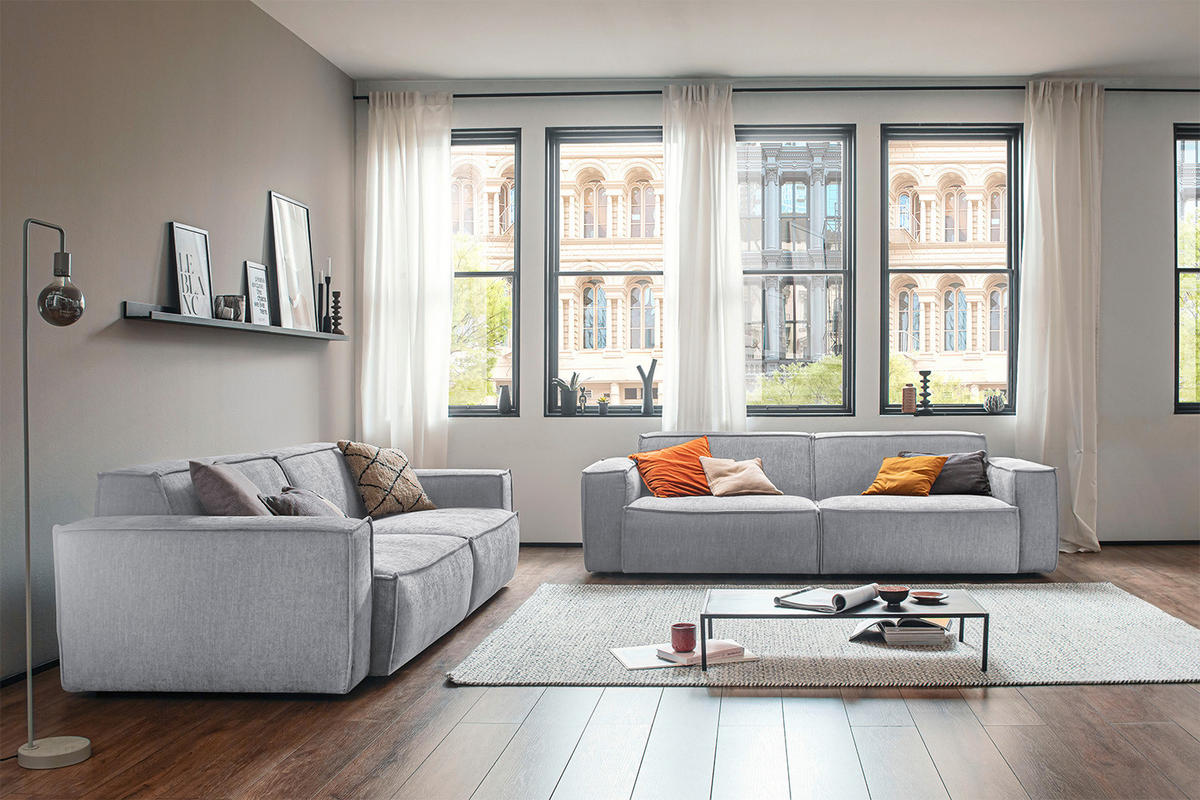 SOFA SAMU Hellgrau Webstoff - Hellgrau/Schwarz, Textil (236/72/106cm) - KAWOLA