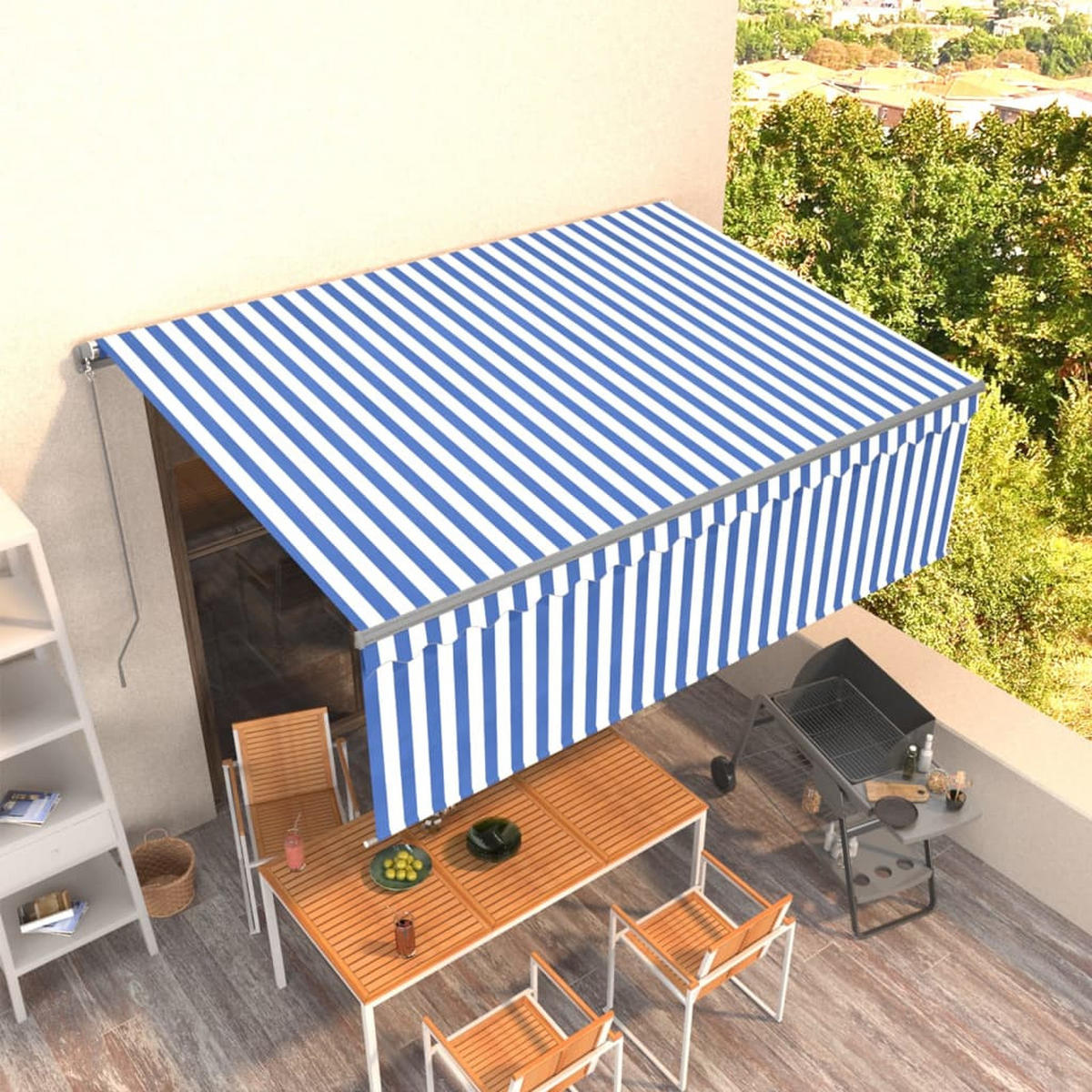 MARKISE Manuell Einziehbar mit Rollo 4x3 m Blau - Blau, Metall (300/1/400cm) - furnicato