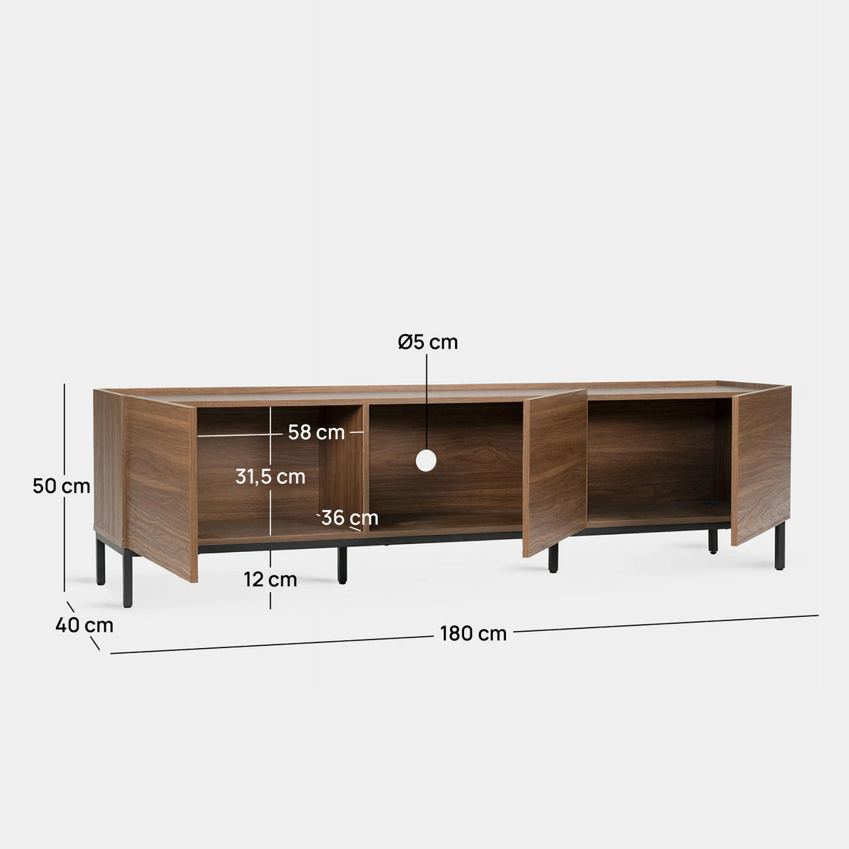 TV-ELEMENT Peyton Walnuss 180 cm x 50 cm - Walnussfarben, Holzwerkstoff (180/50/40cm) - Klast Home