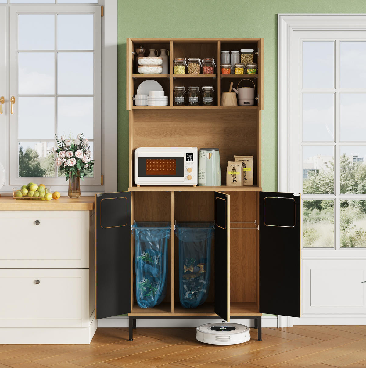 BUFFET 80/35/181 cm natur aus MDF mit Mülltrennung - Naturfarben, Holzwerkstoff (80/181/35cm) - OKWISH