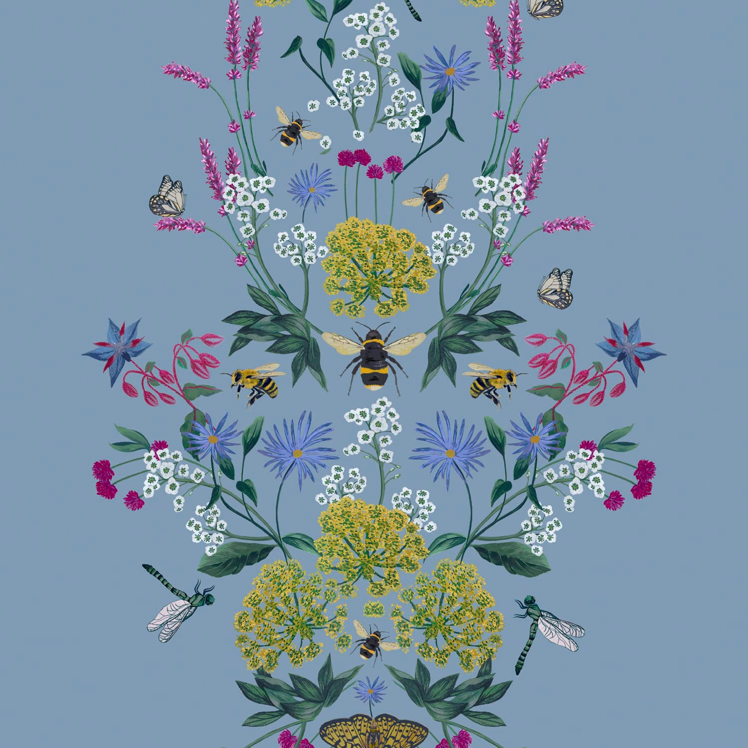 VLIESTAPETE - Sommergarten Hummelglück - Blau, Papier/Kunststoff (52/1000cm) - Joules