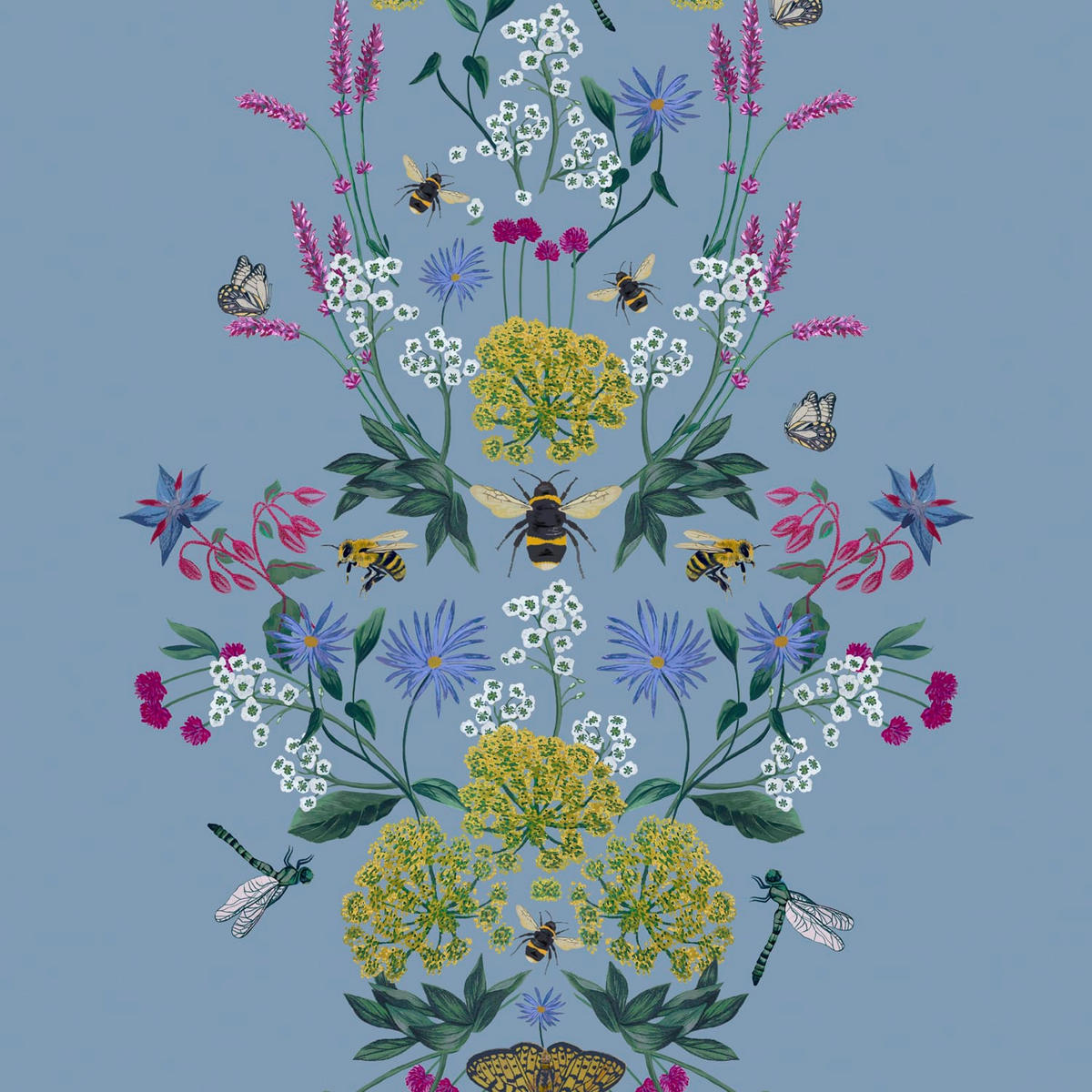 VLIESTAPETE - Sommergarten Hummelglück - Blau, Papier/Kunststoff (52/1000cm) - Joules