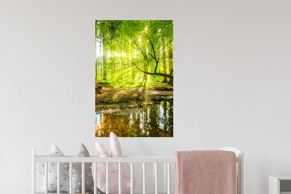 WANDTATTOO Wald - Landschaft - Wasser - Bäume - Sonne - Grün - Natur 40x60 cm - Grün, Kunststoff (40/60/0.1cm) - MuchoWow