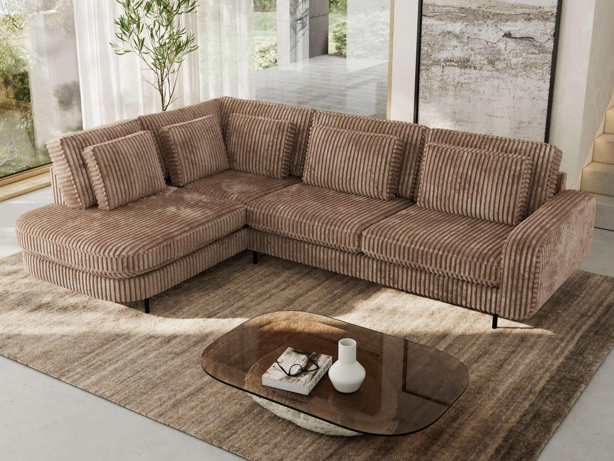 ROHOVÁ SEDAČKA CALENO L - Hnědá Manšestr - Pravá Strana - černá/hnědá, kov/textil (317/225cm) - MKS