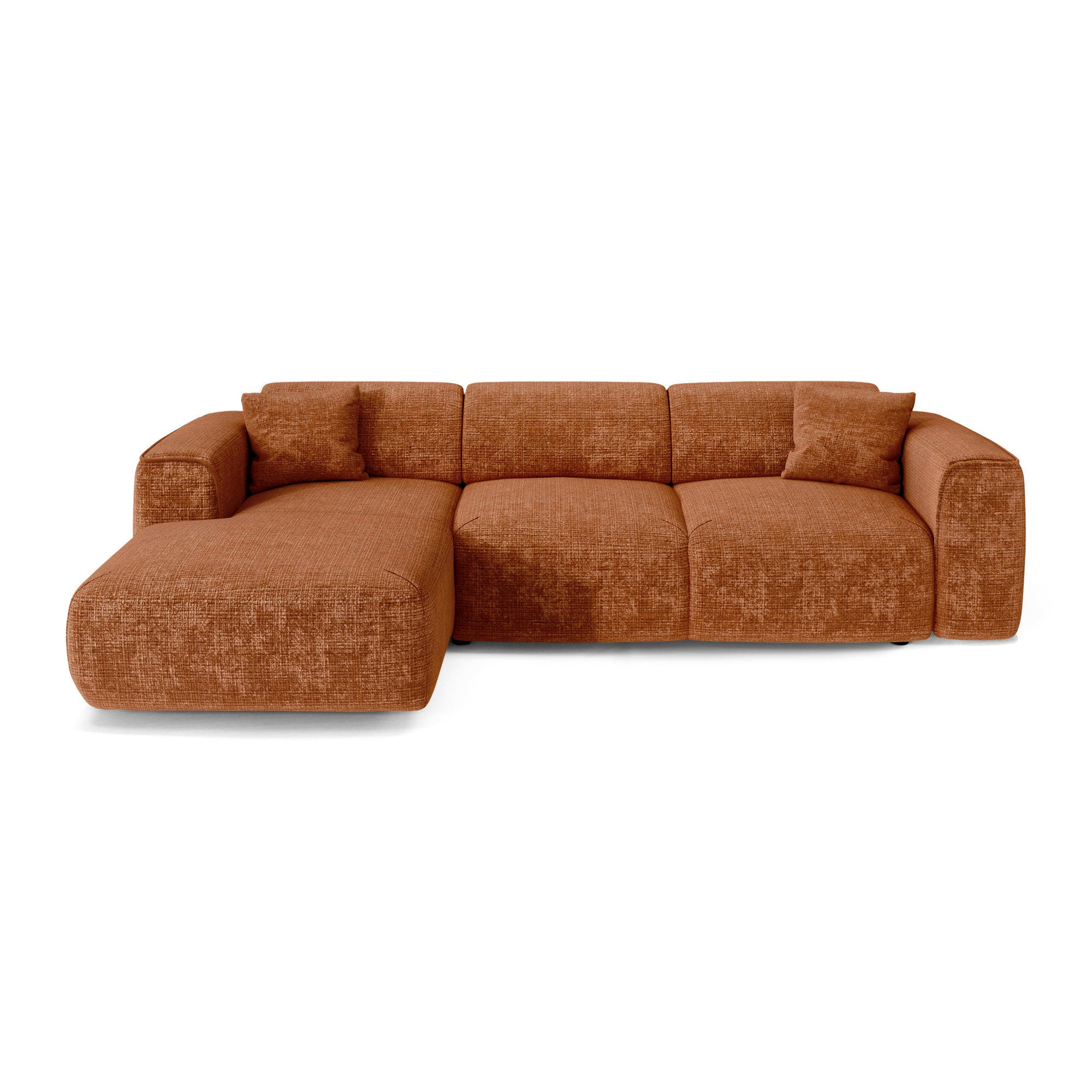 ECKSCHLAFSOFA Geprägter Samt Terracotta 283cm - Dunkelorange/Terracotta, Textil (283/180cm) - Sia Home