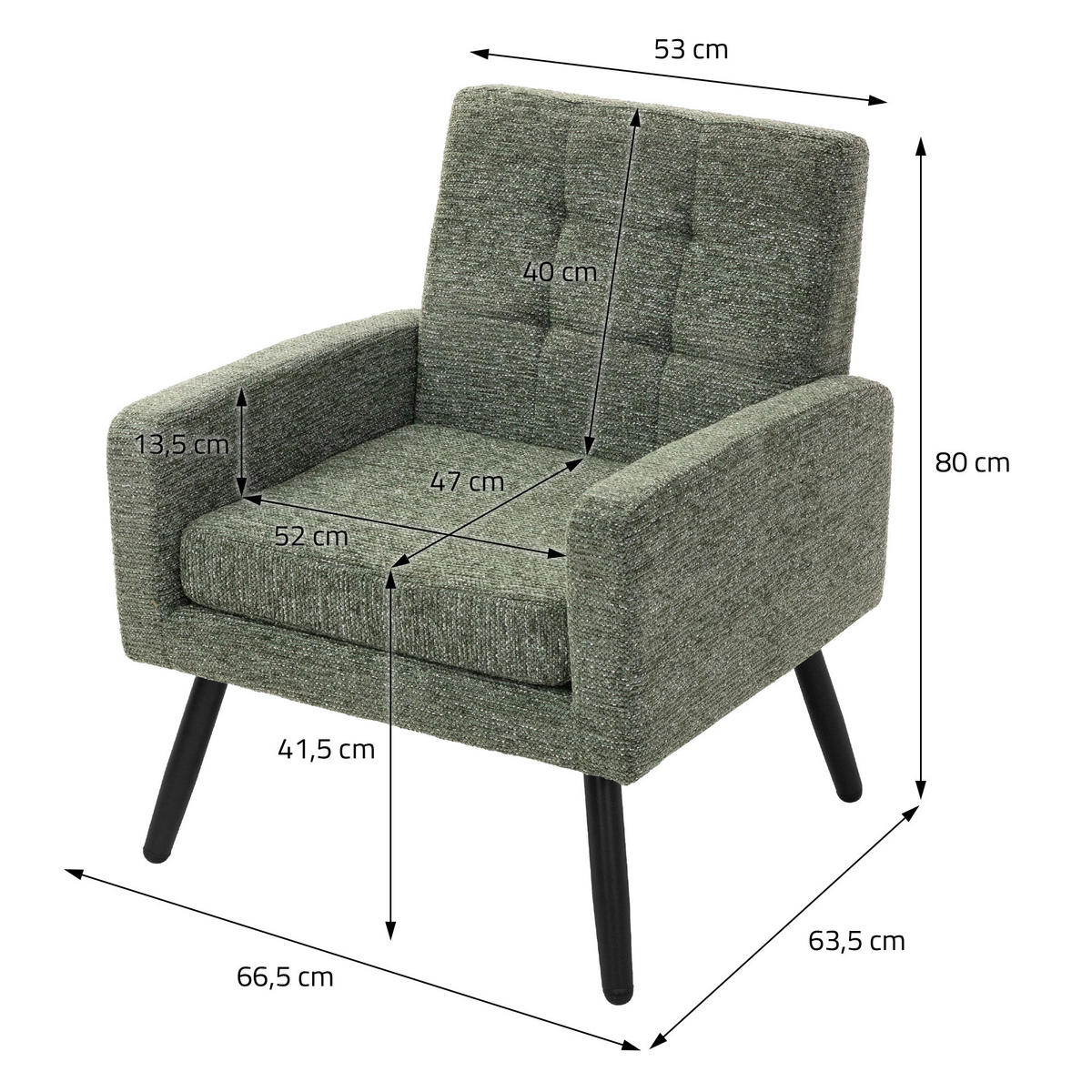 SESSEL mit Stahlbeinen und Webstruktur Relaxsessel 66,5x80x63,5 cm Grün - Schwarz/Grün, Textil/Metall (66.5/80/63.5cm) - ML-DESIGN