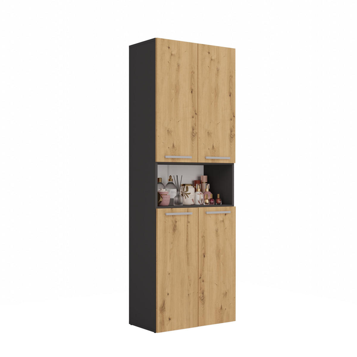 BAD Hochschrank Billy - Anthrazit/Eiche Artisan, Holzwerkstoff (60/174/30cm) - kommodly