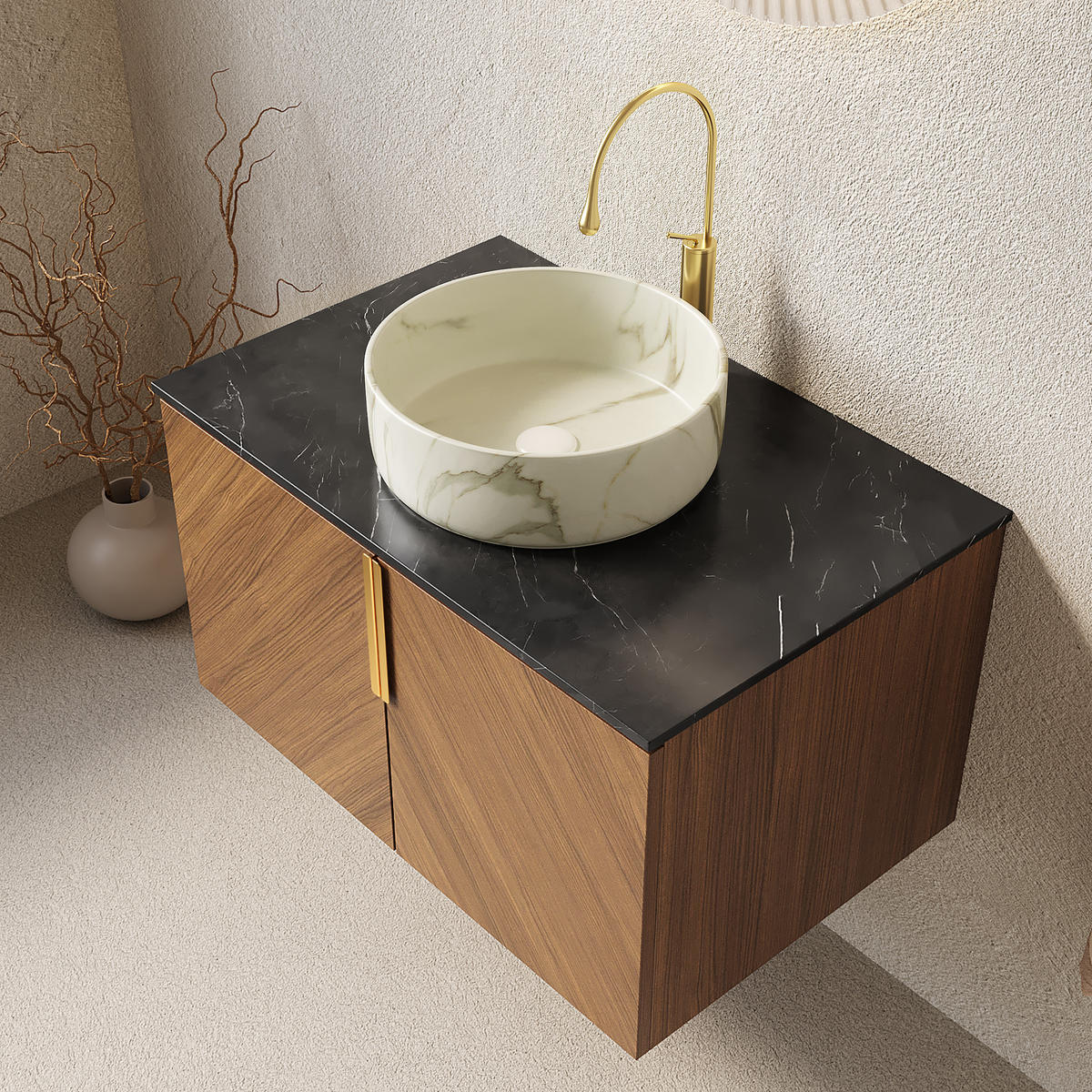 WASCHTISCH Braun-Eiche 76/50/53 cm - Schwarz, Holz (76/53.1/50cm) - PANGIVO