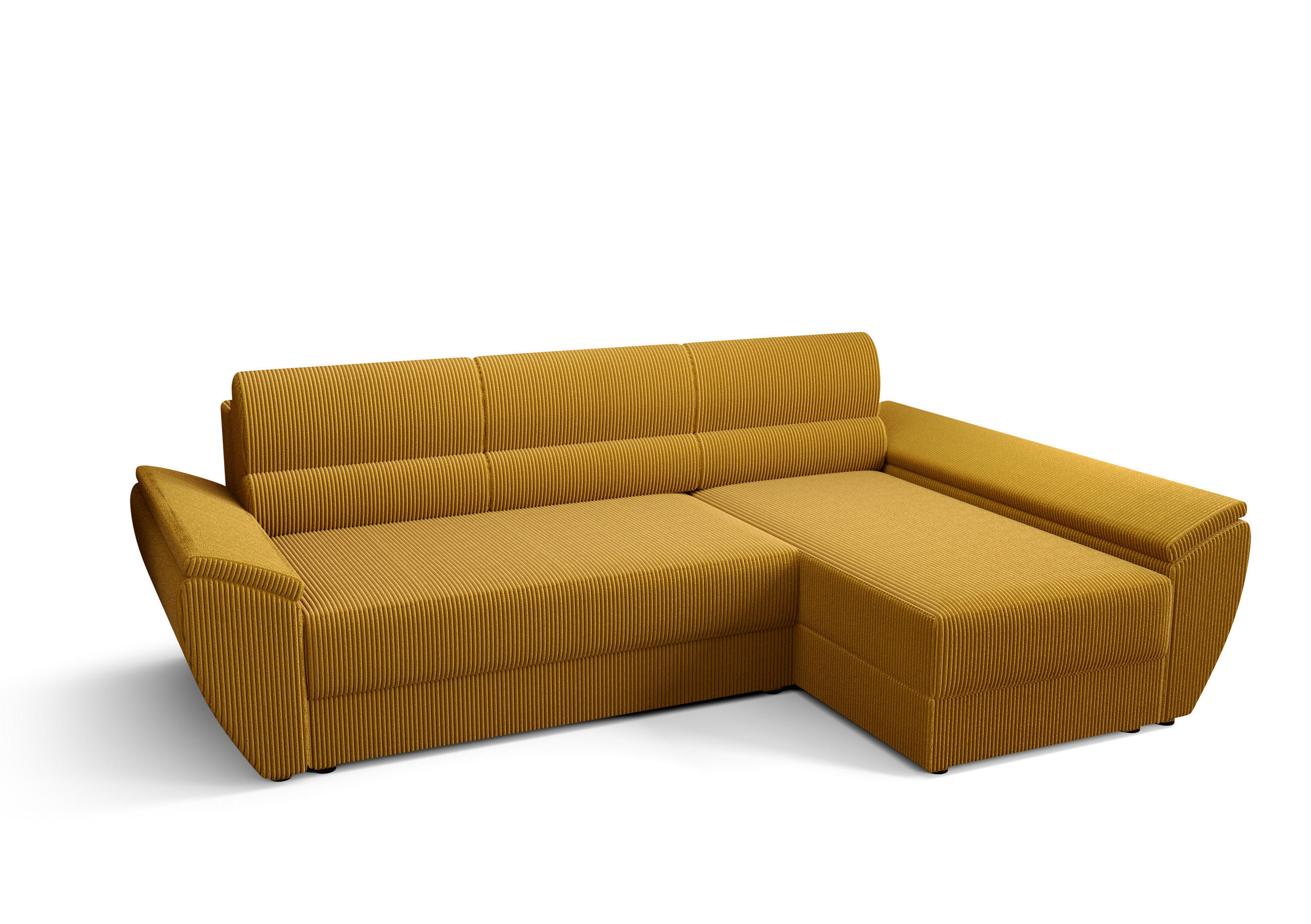 ECKSOFA L REBI L3 Poso 01 Rechts mit Schlaffunktion, Senfton - Gelb, Textil (251/140cm)