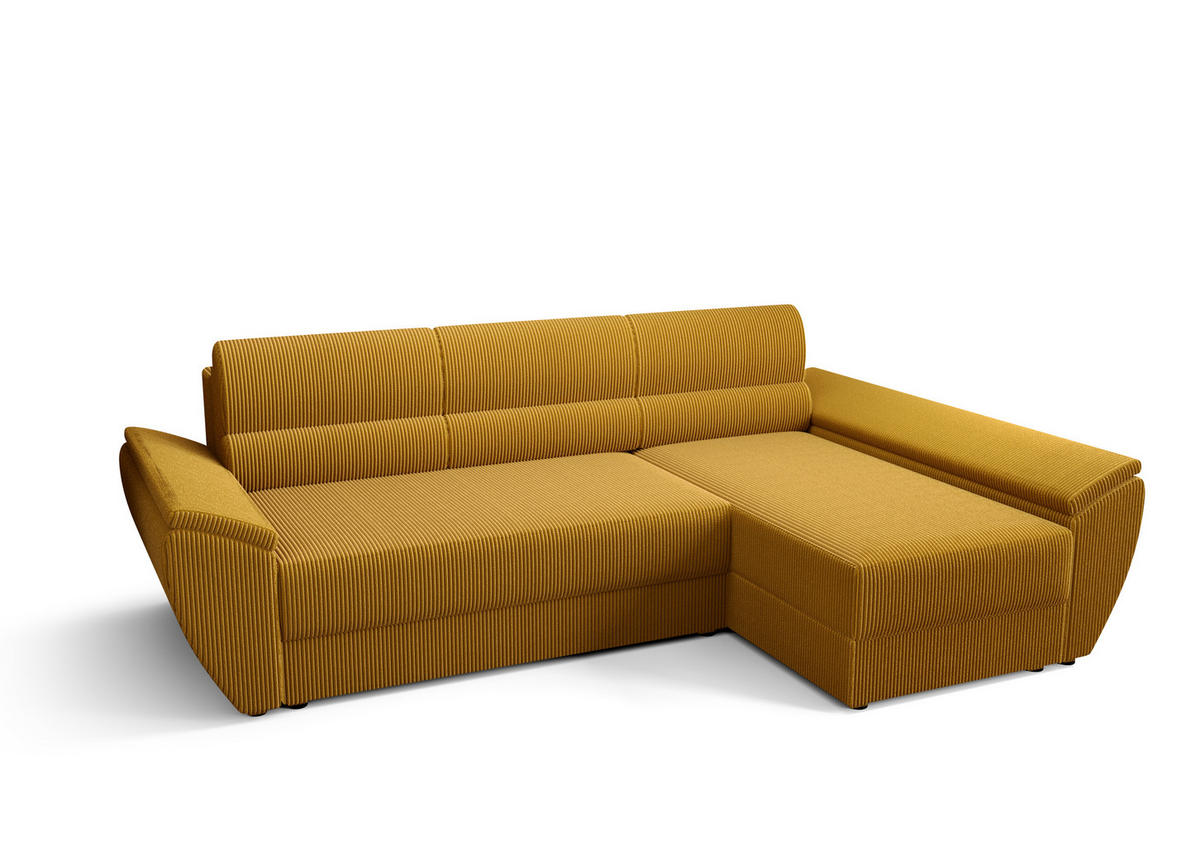 ECKSOFA L REBI L3 Poso 01 Rechts mit Schlaffunktion, Senfton - Gelb, Textil (251/140cm)