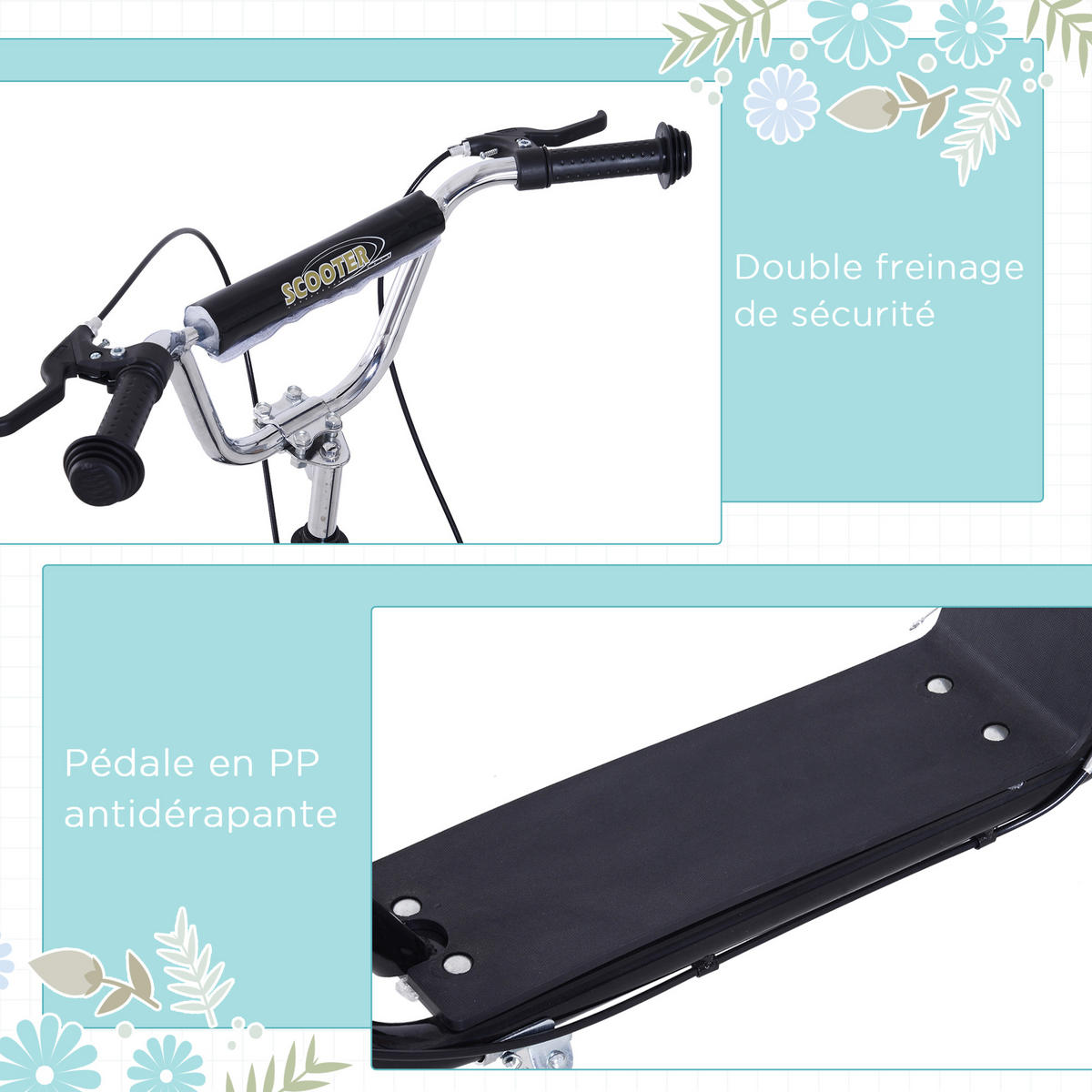 KINDERSCOOTER DE-16939 All-Terrain mit großen Luftreifen Schwarz - Schwarz, Metall (135/58/100cm) - ComfortXL