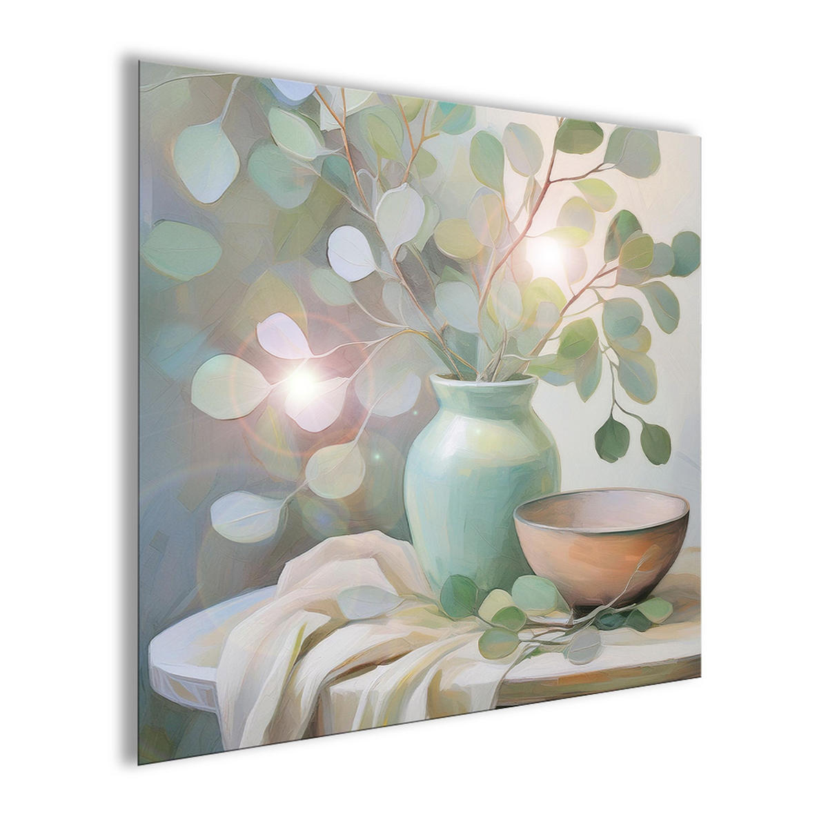 GLASBILD 50x50 cm Stillleben Eukalyptus - Beige, Glas (50/50cm) - artissimo