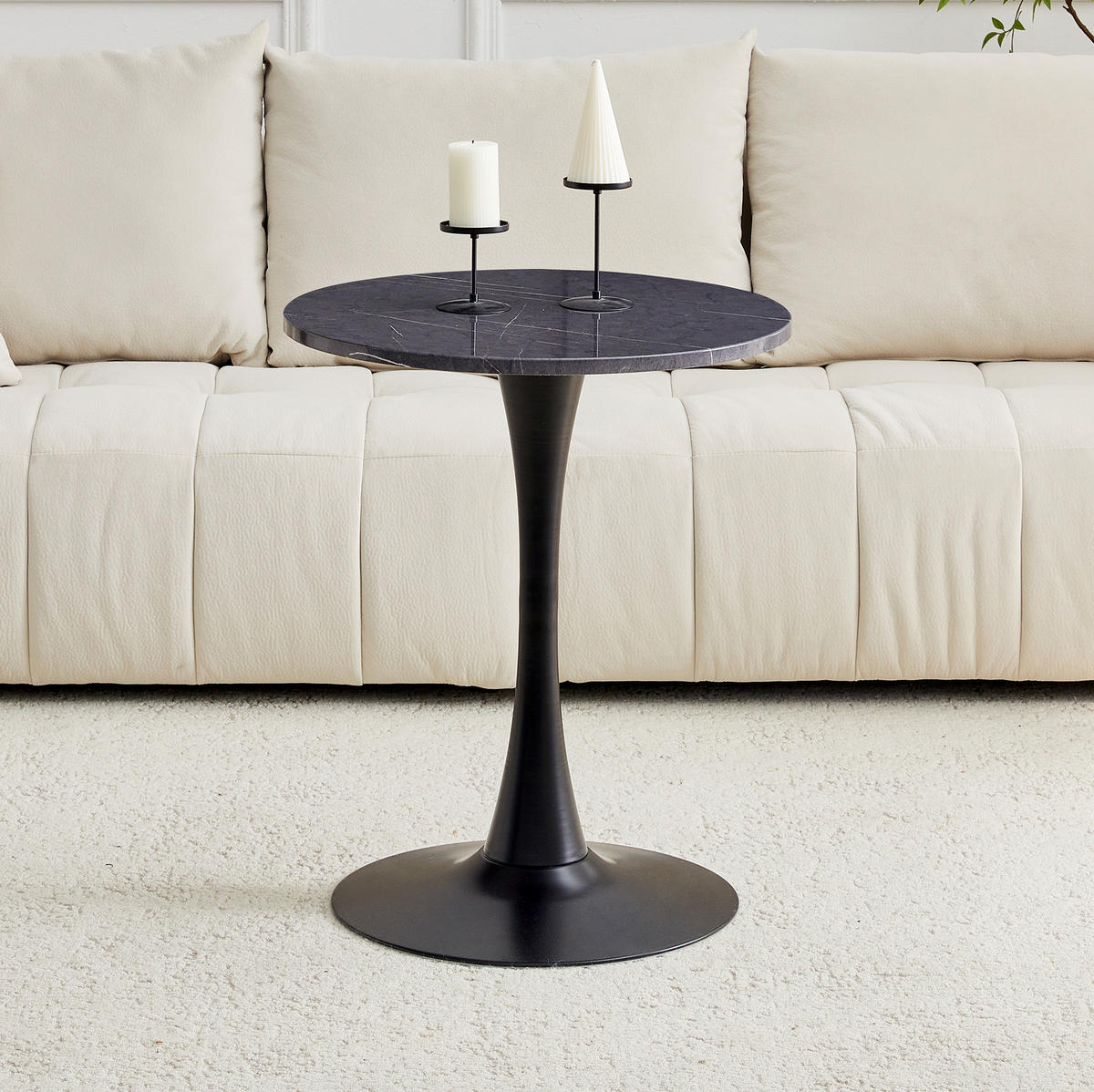 BEISTELLTISCH rund 60/72 cm in Schwarz mit Marmor-Optik - Schwarz, Holzwerkstoff (60/60/72cm) - BEAOK