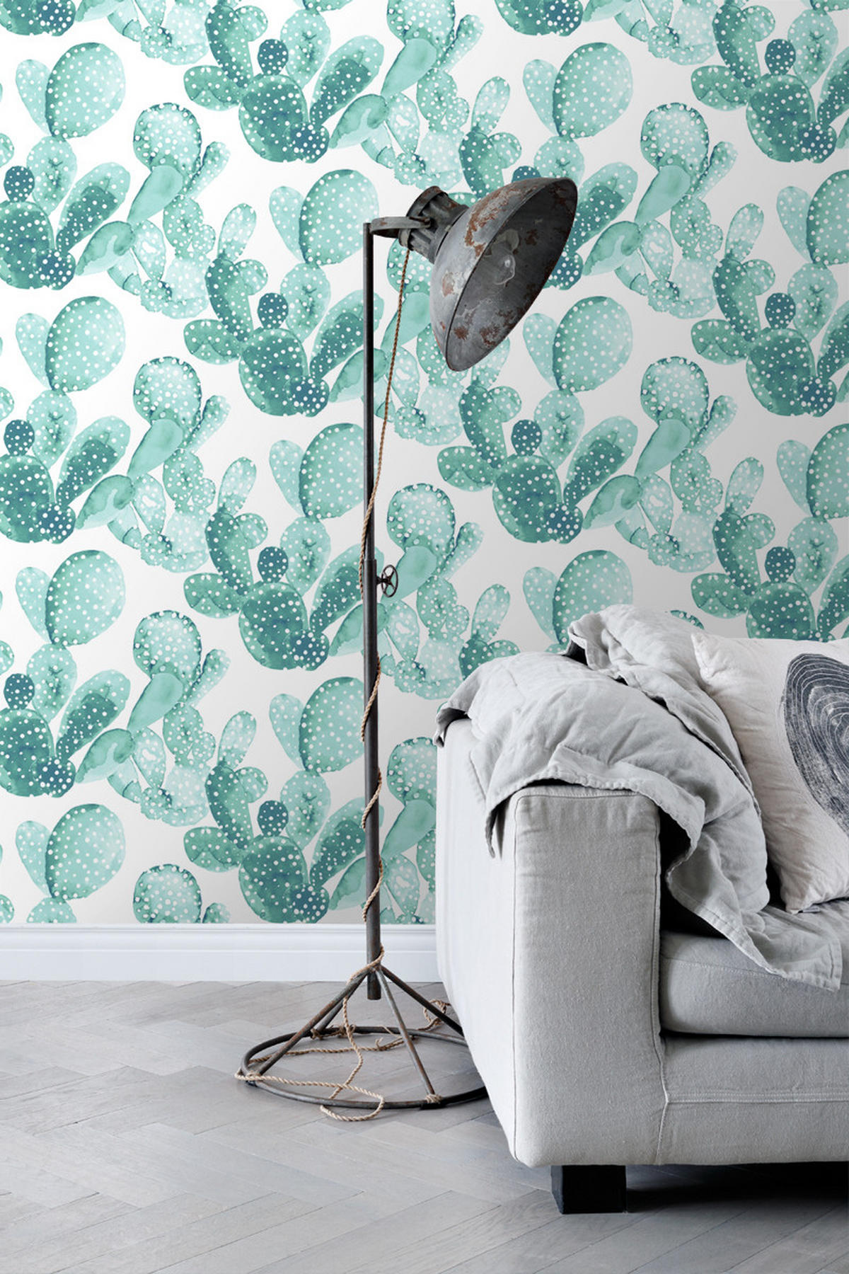 TAPETE gemalte Kakteen in Blüte 53 cm x 10.05 m - Weiß, Papier (53/1000cm) - ESTAhome