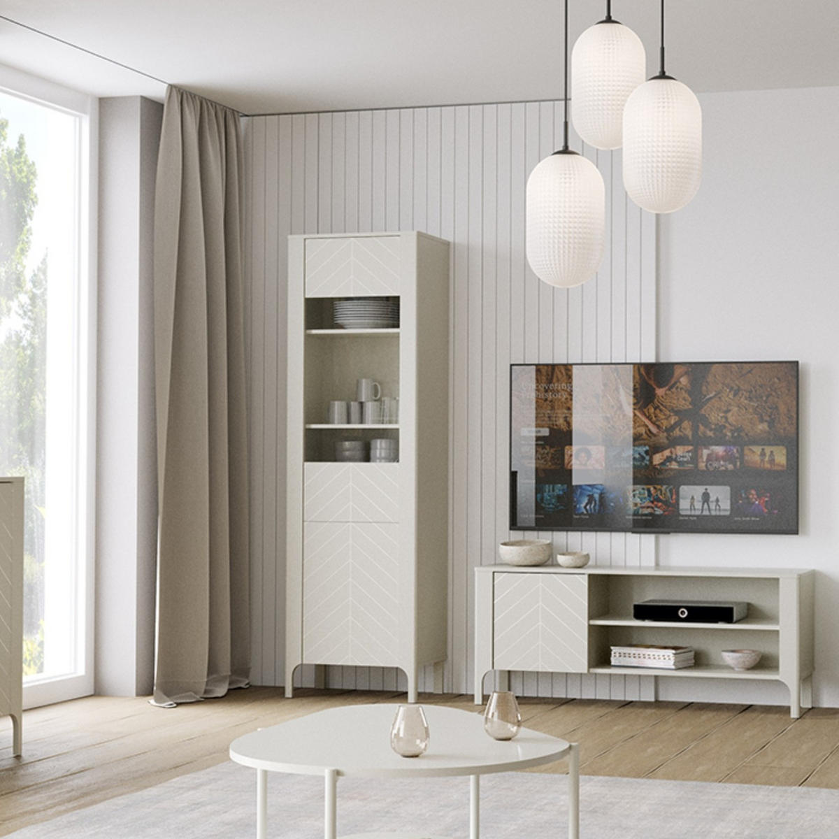VITRINE ALICANTE 197 / 60 cm in Kaschmir - Kaschmir, Holzwerkstoff (60/197/40.5cm) - MASSENO
