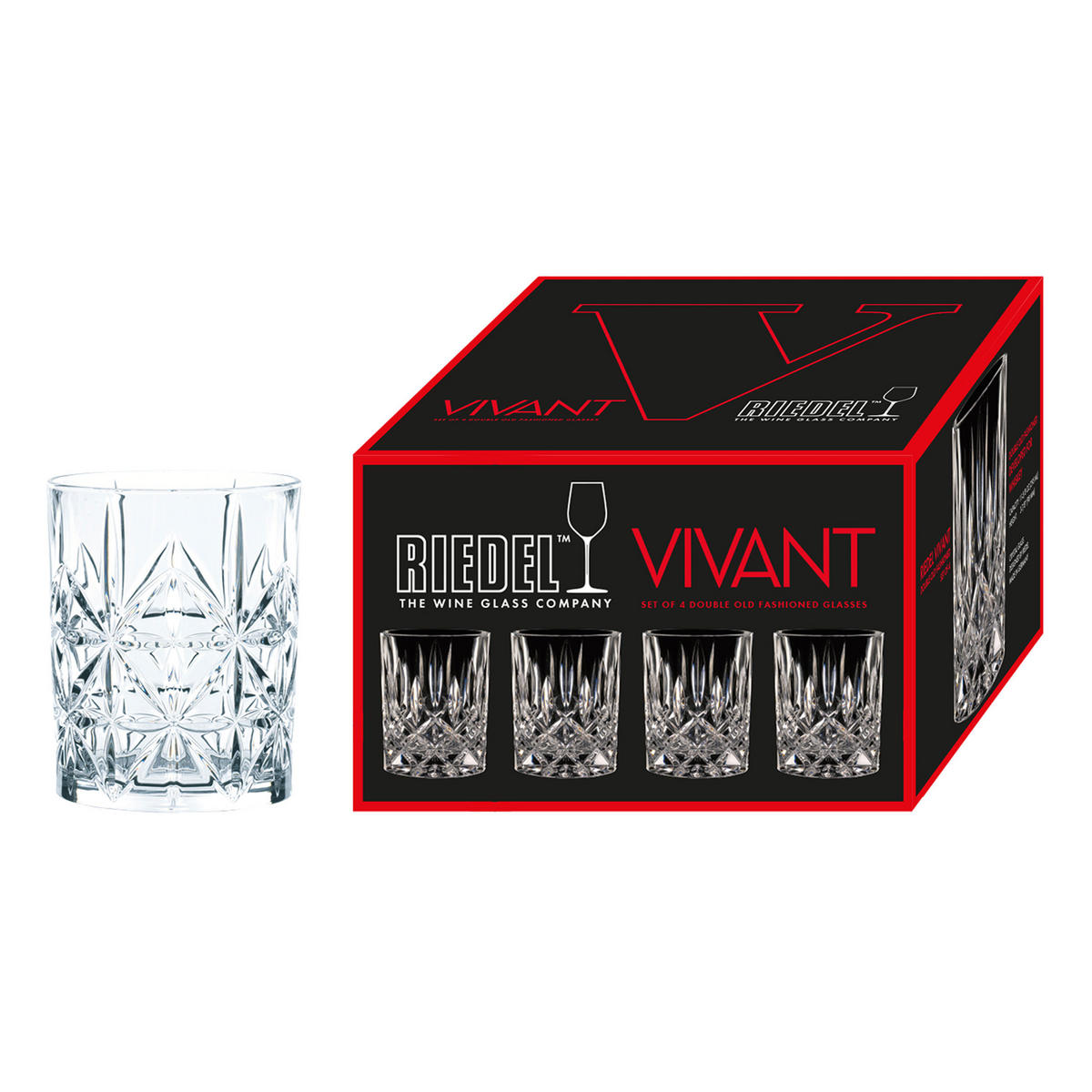 WHISKYGLAS Vivant Whisky Double Old Fashioned, 4er Set, Hochwertiges Glas, 295 ml - Transparent, Glas (0.3L) - Riedel