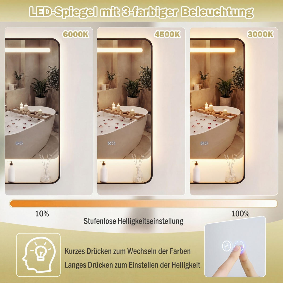 BADSPIEGEL mit Beleuchtung schwarz - Schwarz, Glas (50/80/12cm) - COSTWAY