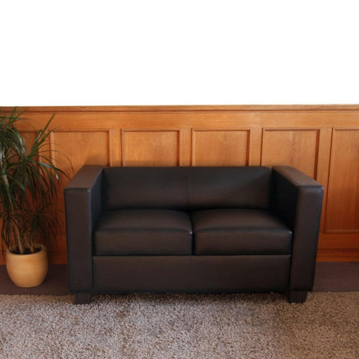 2ER SOFA Schwarz - Schwarz, Leder (137/70/75cm) - MCW