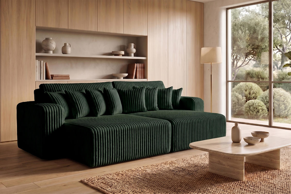 SCHLAFSOFA, Cordstoff Tilia, Grün, PIANO DOUBLE - Grün, Holz (246/83/145cm) - Kaiser Möbel