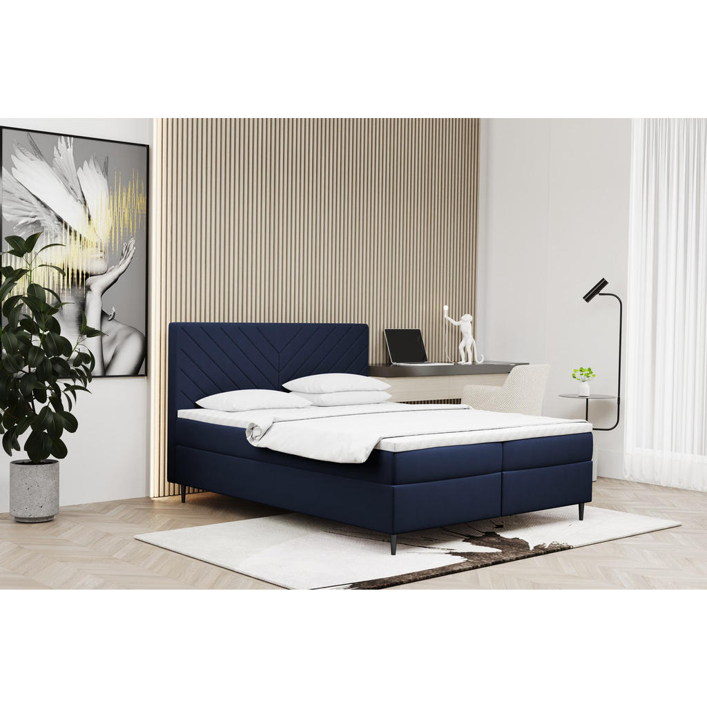 Thumbnail - Kaiser Möbel Boxbett, Dunkelblau, Textil, H2, Höhe ca. 20 cm, einzeln stellbar,Rechteckig, eckig, 160x200 cm, Schlafzimm...