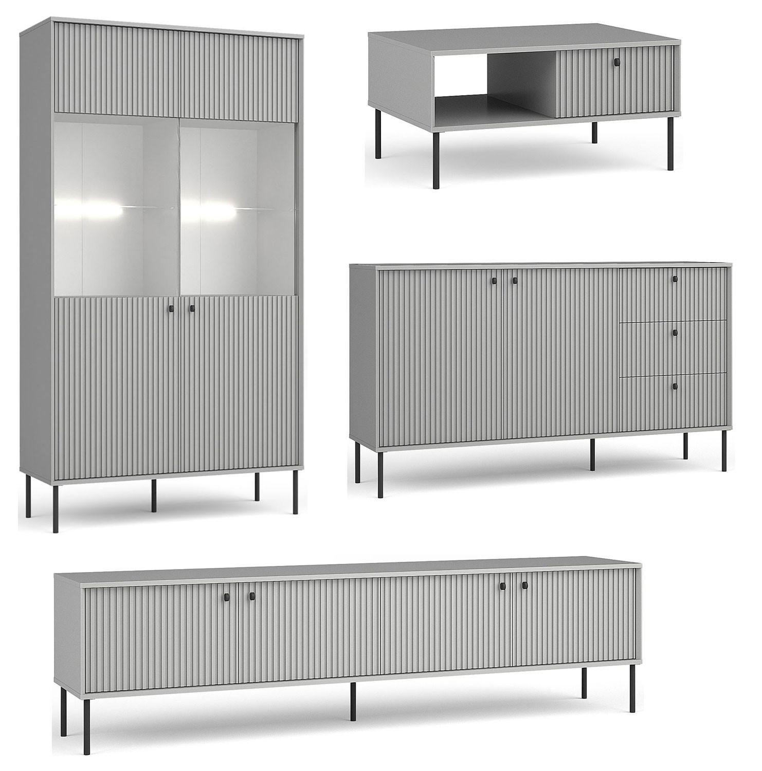 Feldmann-Wohnen Wohnzimmer-Set Grau, Schwarz 469x192x66 cm