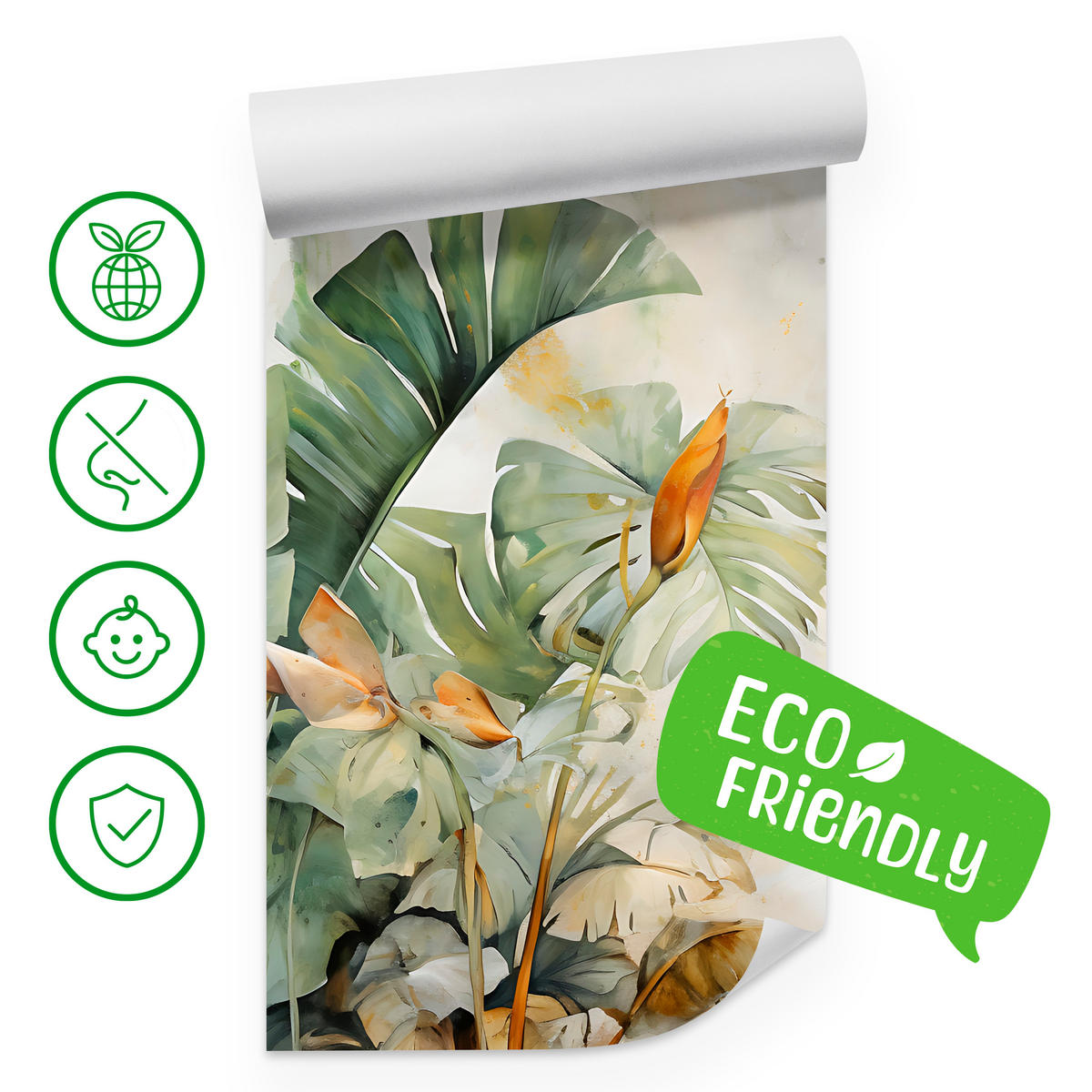 FOTOTAPETE für Wohnzimmer Exotische Blätter Abstrakt Pastell 300x210 - Gelb/Beige, Papier (300/210cm) - Muralo