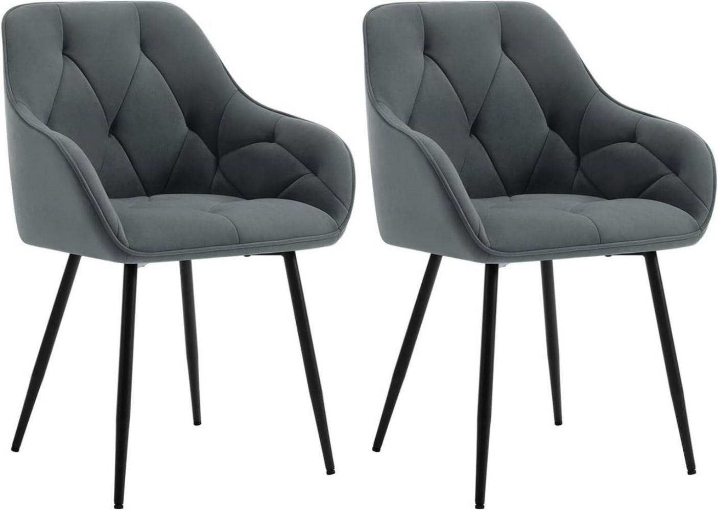 ESSZIMMERSTUHL 2er Set ergonomisch, aus Samt, Dunkelgrau - Dunkelgrau/Schwarz, Kunststoff/Textil (56/83.5/53cm) - Woltu