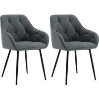 ESSZIMMERSTUHL 2er Set ergonomisch, aus Samt, Dunkelgrau - Dunkelgrau/Schwarz, Kunststoff/Textil (56/83.5/53cm) - Woltu