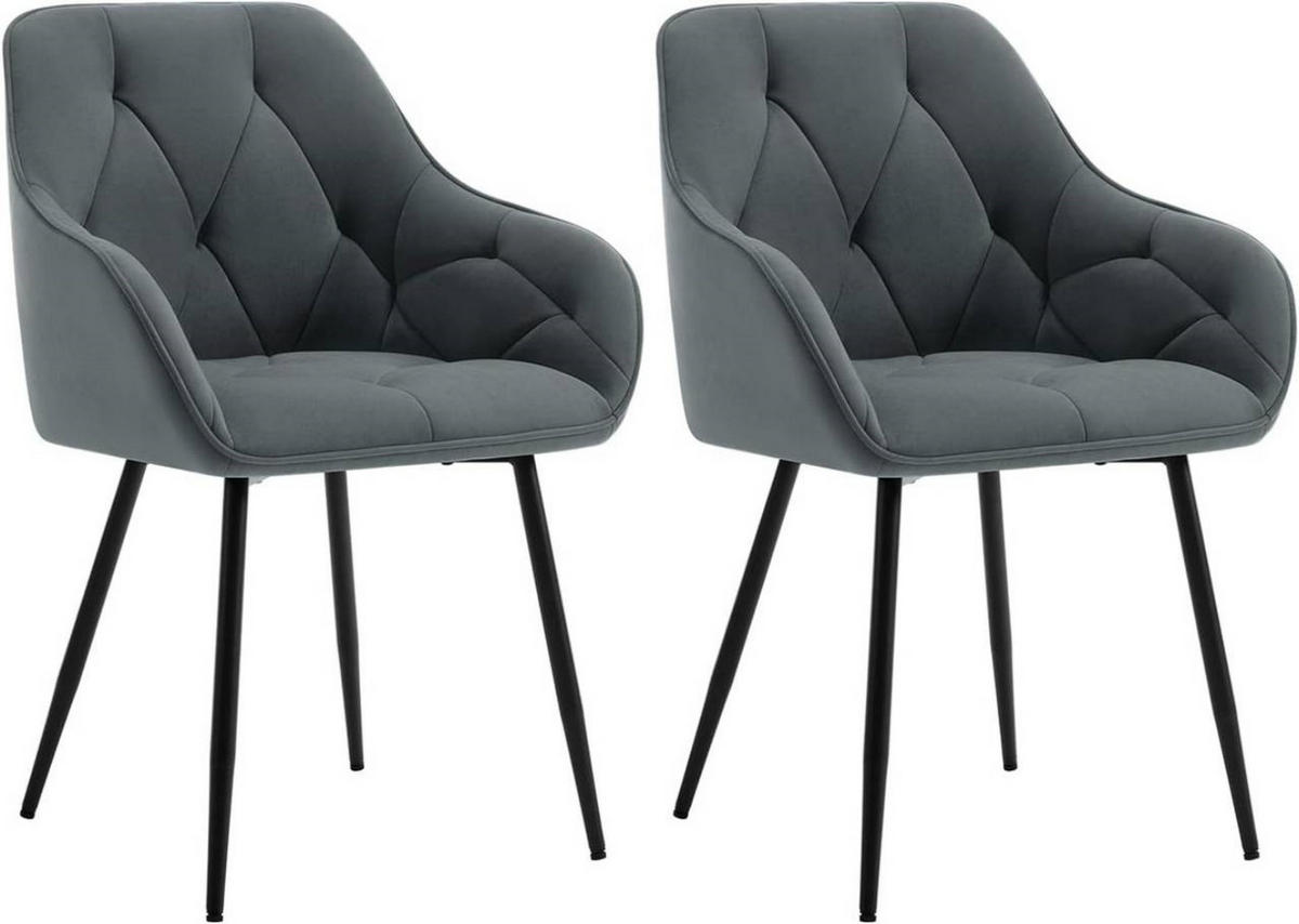 ESSZIMMERSTUHL 2er Set ergonomisch, aus Samt, Dunkelgrau - Dunkelgrau/Schwarz, Kunststoff/Textil (56/83.5/53cm) - Woltu