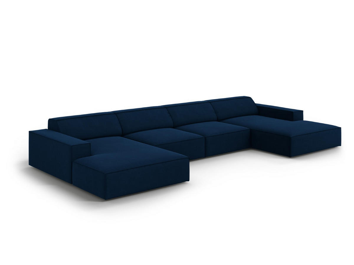 PANORAMASOFA Jodie aus Samt königsblau 6 Sitzplätze - Blau, Textil (166/70/364cm) - Micadoni