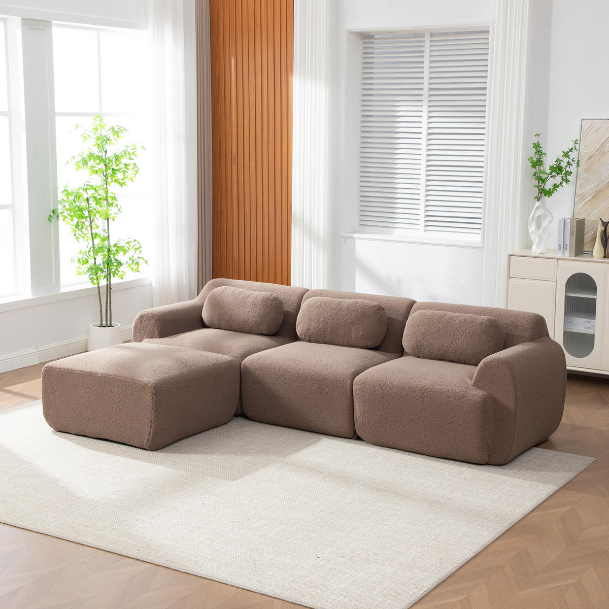 ECKSOFA Chenille Camel - Braun, Textil (271/177cm) - WISHDOR