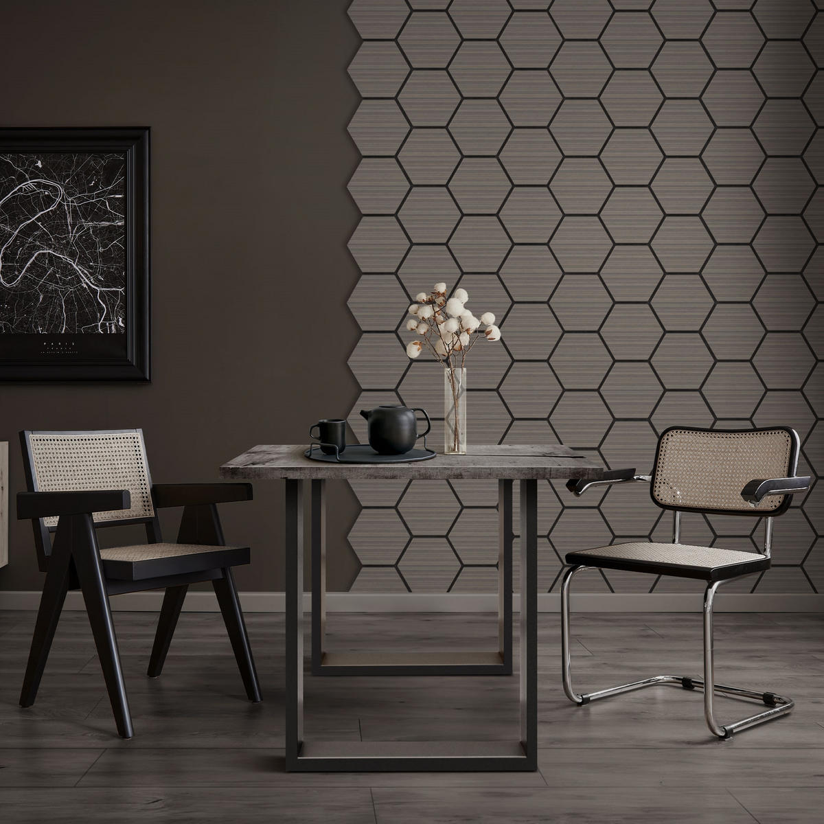 AKUSTIKPANEEL Echtholz 2er Set Grau Hexagon - Grau, Holzwerkstoff (2.1/81.1/66.6cm) - ML-DESIGN