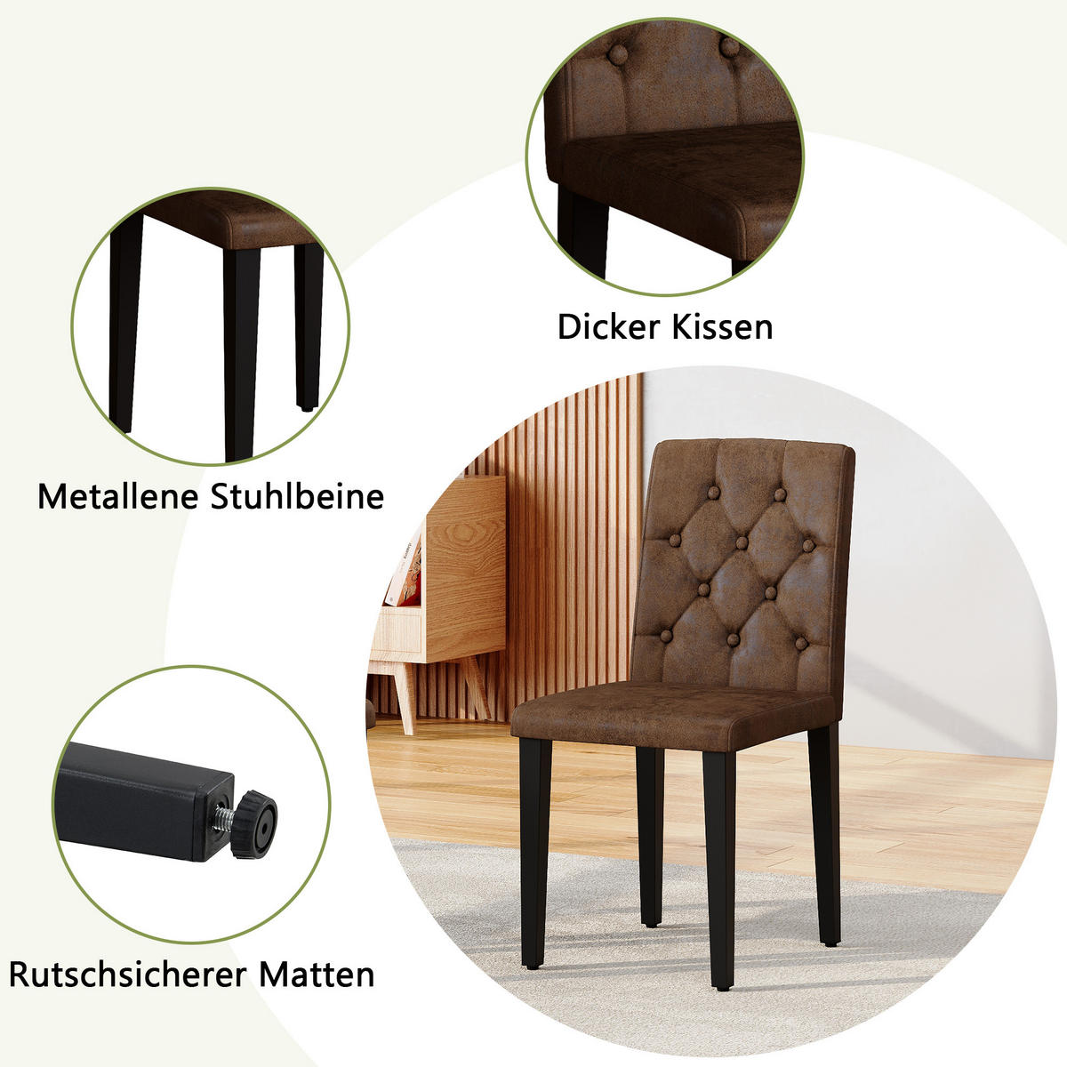 STUHL-SET DE-36651 4 Stück mit Velours-Optik und Metallbeinen Braun - Braun, Metall (46/89/42cm) - ComfortXL