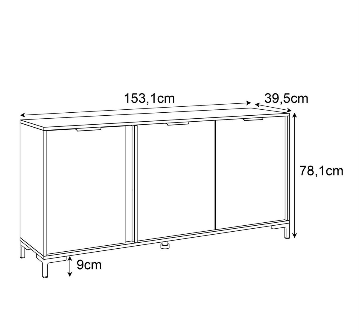 KOMMODE LARETTO 153 cm 3D anthrazit - Schwarz, Holzwerkstoff (153/75.4/40cm) - Lookway