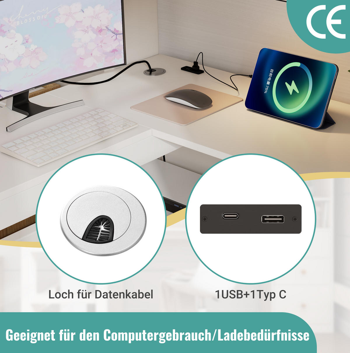 KINDEREINZELBETTEN aus Holz 90x200 cm in Weiß mit Schreibtisch & USB/Type-C-Ladefunktion - Weiß, Holz (90/200cm) - Modfu