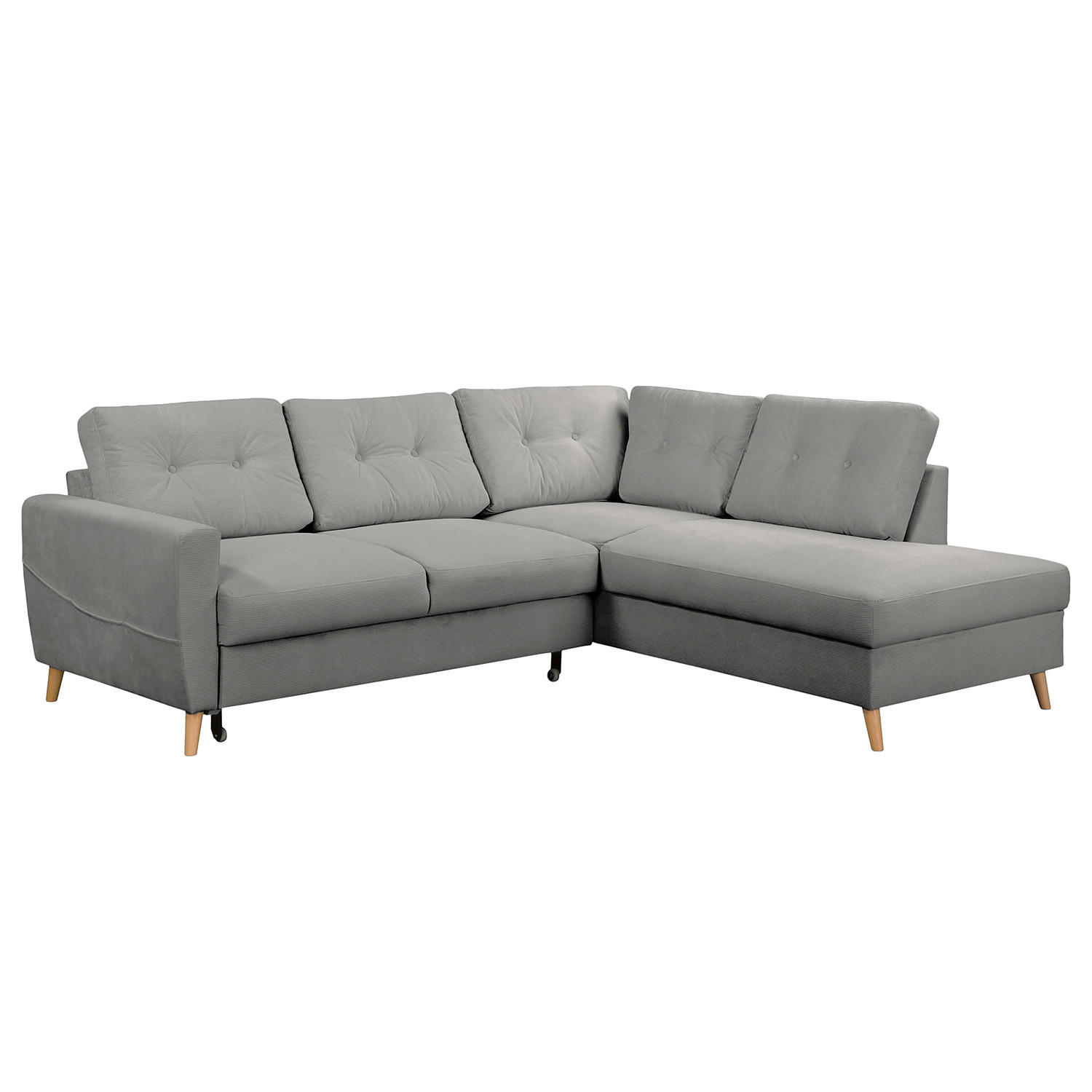 ECKSOFA mit Ottomane - Braun/Grau, Holz/Textil (230/200cm) - home24