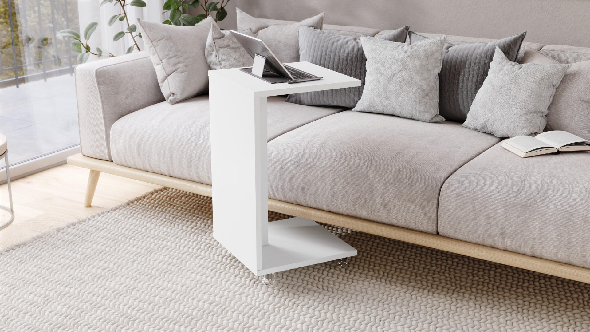 BEISTELLTISCH Rechteckig mit Ablage und Rollen - Weiß, Holzwerkstoff (40/40/66cm) - designimpex