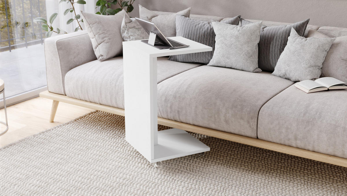 BEISTELLTISCH Rechteckig mit Ablage und Rollen - Weiß, Holzwerkstoff (40/40/66cm) - designimpex