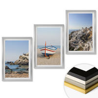 WANDBILDER 3er Set - 40x60 cm Silberner Rahmen - Ansichten von Griechenland mit einem Boot und Häusern - Silberfarben, Kunststoff (40/60cm) - ArtPrintCave