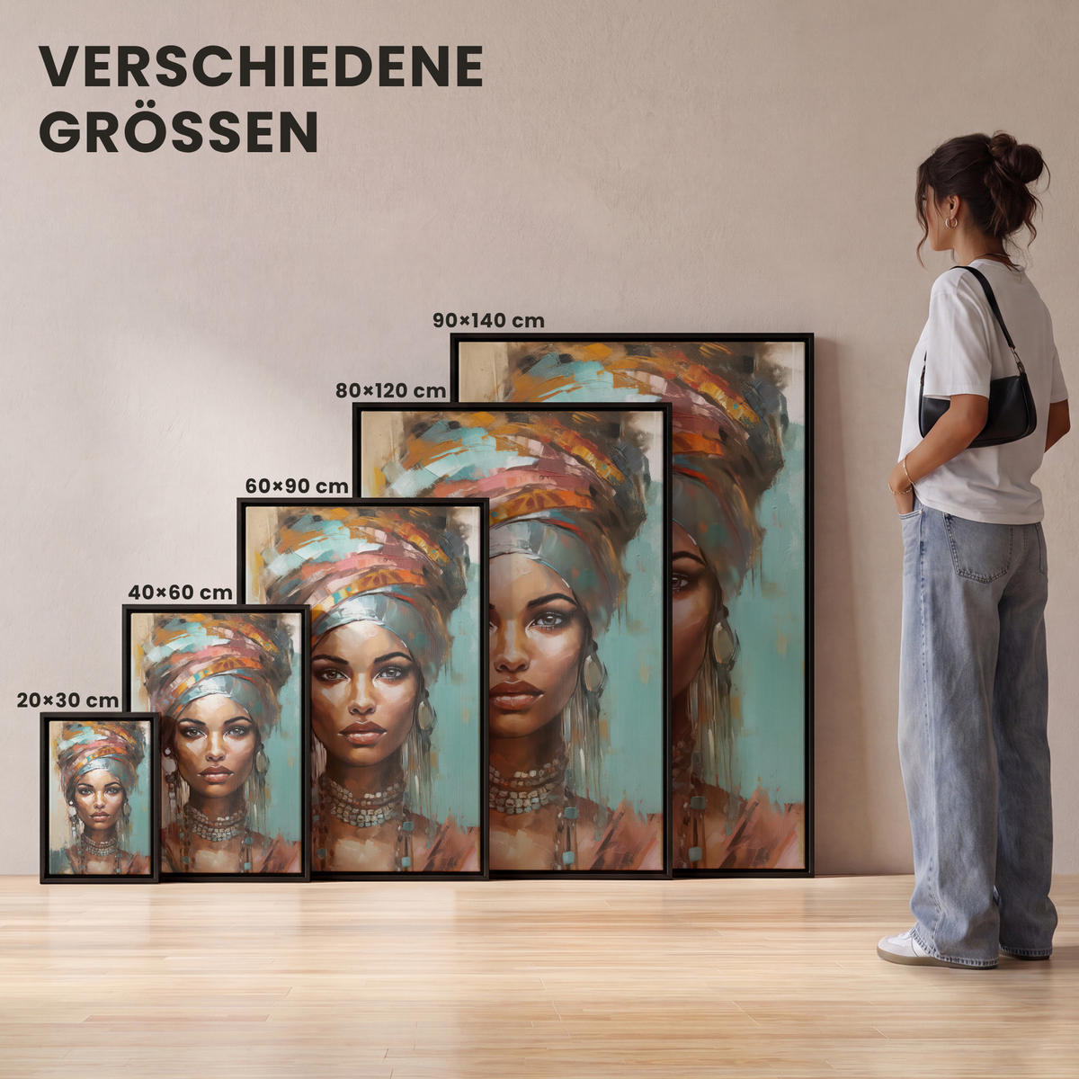 LEINWAND Bilder mit Rahmen - Frau - Kunst - Schmuck - Porträt - 20x30 - Blaugrau, Textil (20/30cm) - MuchoWow
