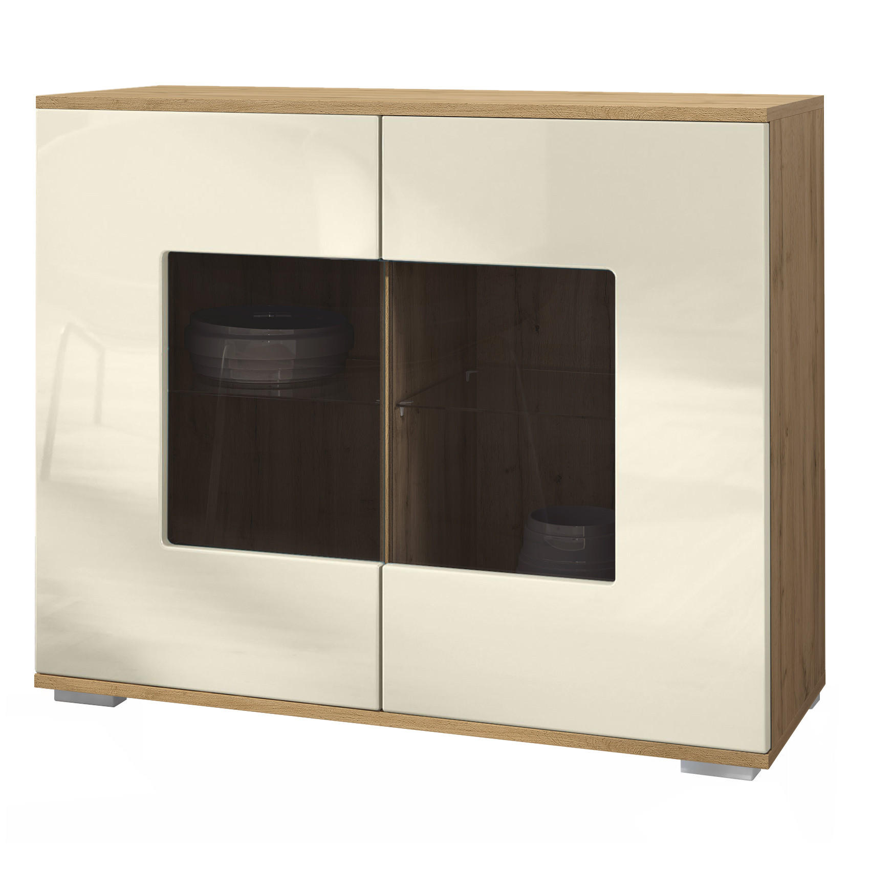 KOMMODE Grömitz Creme Hochglanz - Creme, Holzwerkstoff (92.5/75.5/35cm) - Vladon